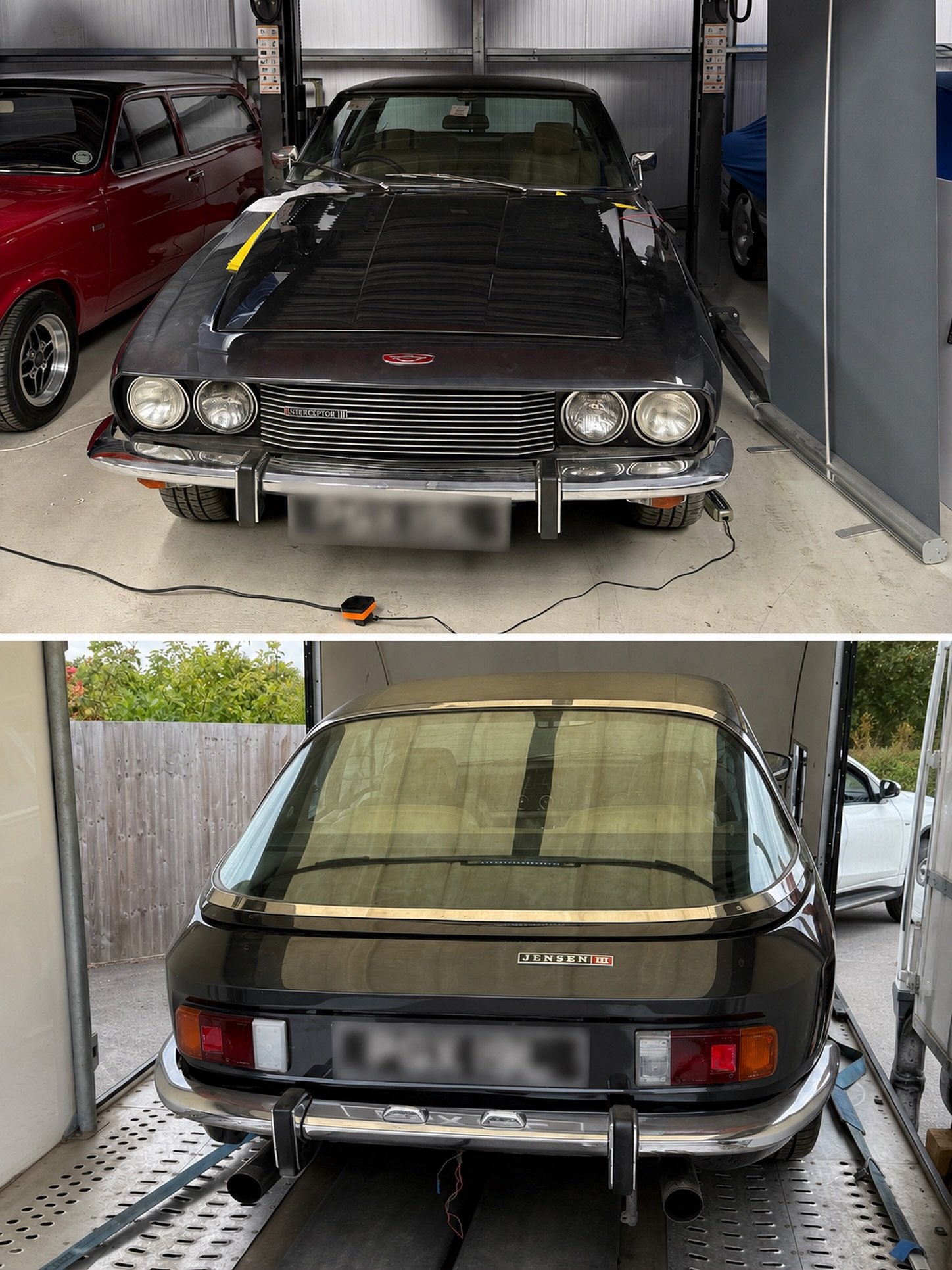 Lovely Jensen Interceptor arrives for storage. Repaint carried out by @paintingclassiccars and mechanical carried out by @goblin_automotive. Collected in our enclosed trailer. #jensen #british #sportscar #v8 #cartransport