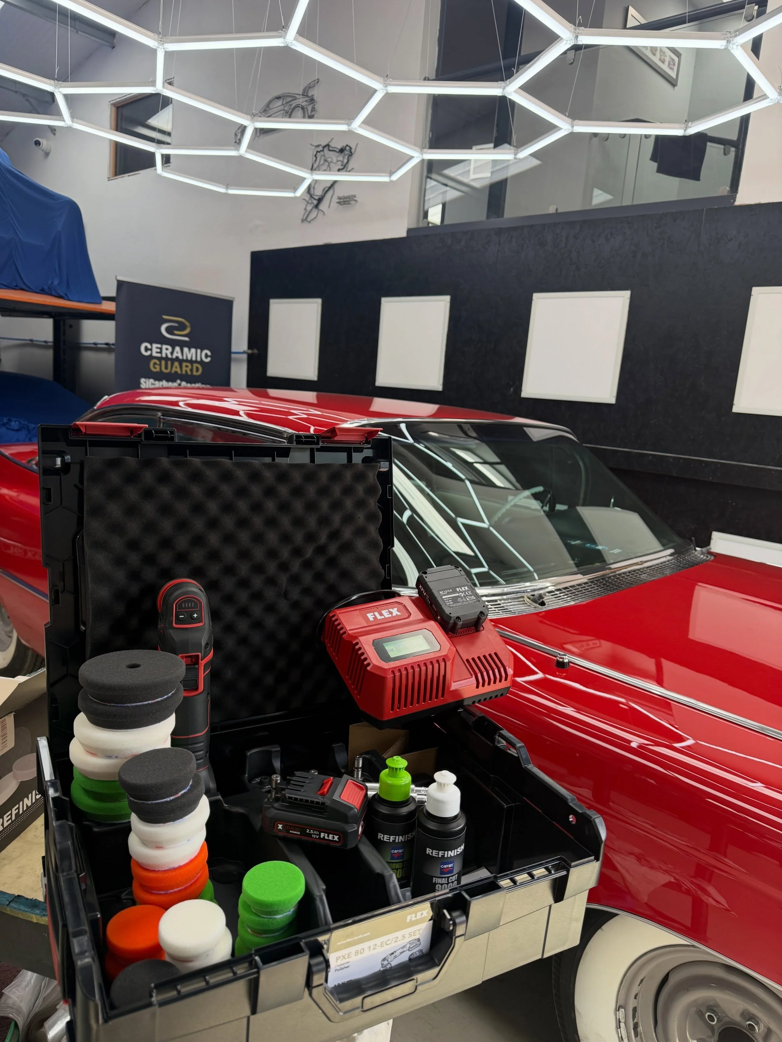 Big delivery from @cartecuk today! @flex_tools_uk PXE 80 polisher kit, and loads of new pads. A few big jobs coming up through September and October including 1957 Cadillac, Jaguar XJS, new shape mini, Jaguar XJR. Can&rsquo;t wait to use the new poli
