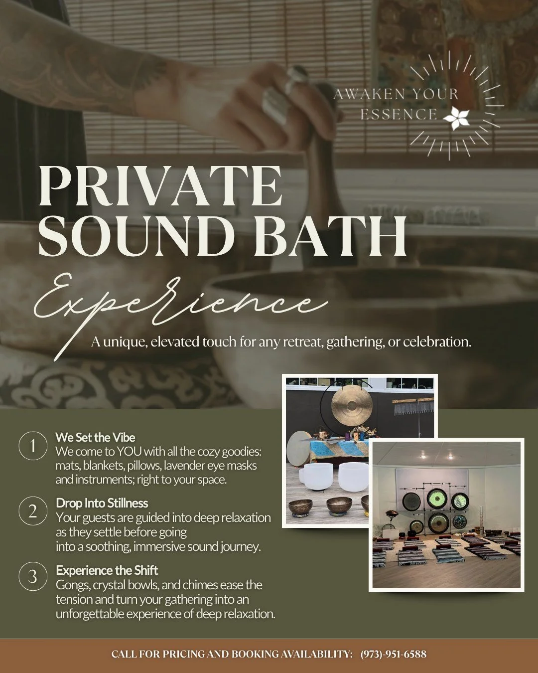 Looking to elevate your next event? We bring a fully immersive sound bath experience straight to YOU! ✨ Yes, all the goodies to include the coziest setup, soothing instruments, and plenty of unwind-your-shoulders energy 😌

It&rsquo;s the perfect com
