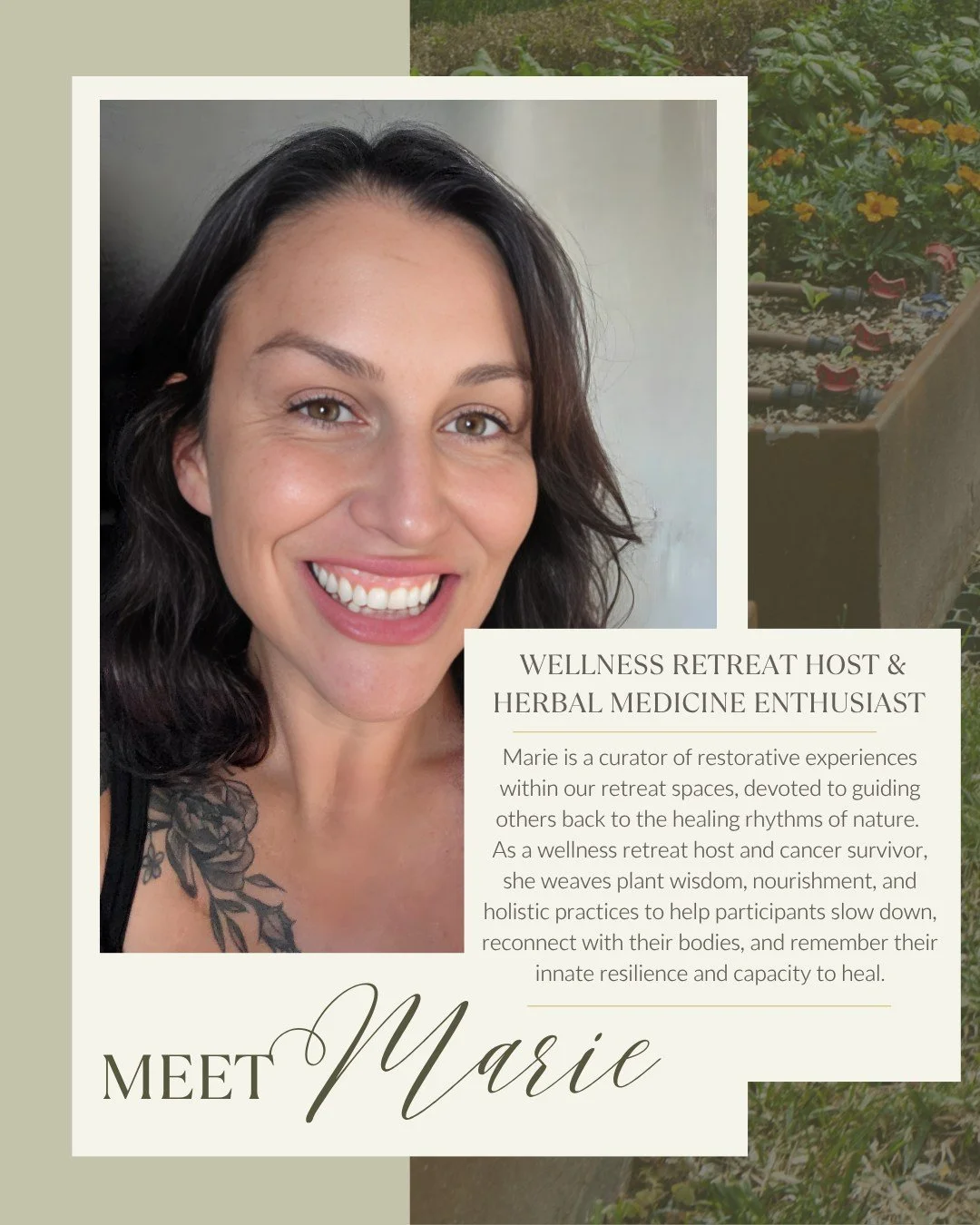 Meet Marie, one of our wellness retreat hosts, herbal enthusiast, and nature-inspired guide! 🌿 

Through wellness retreats, rituals, and plant-based practices, she is amazing at curating spaces for participants to slow down, reconnect with their bod