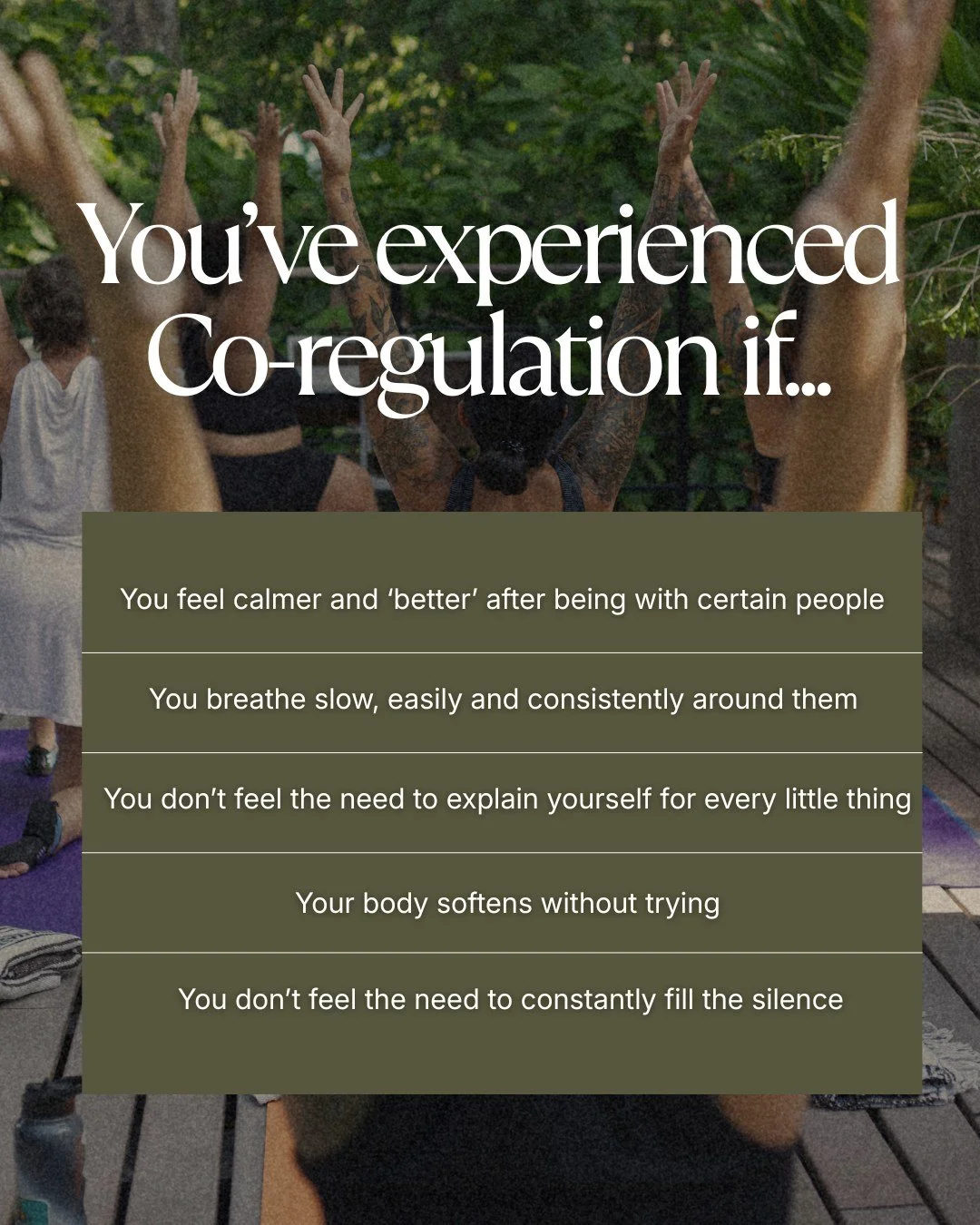 Co-regulation is what happens when another person&rsquo;s presence helps your body settle without effort. It&rsquo;s your system remembering what ease feels like through connection.

We all need people who bring this out in us.

Tag or send this to s