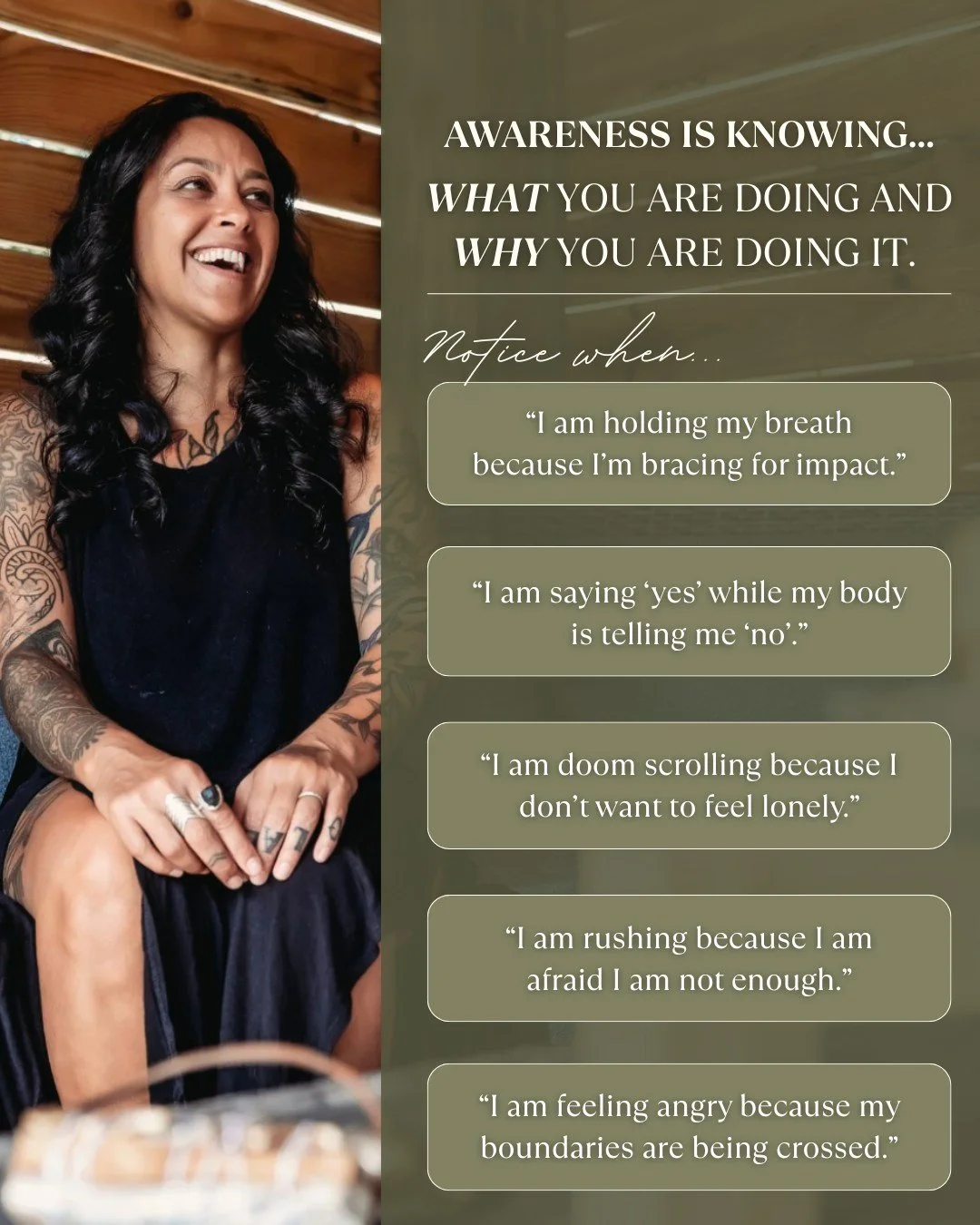 Awareness is seeing things clearly for what they are, without attaching a story or living on autopilot. When life is just happening to you and you&rsquo;re only reacting, it&rsquo;s hard to step out of survival mode.

But, when you can notice a patte