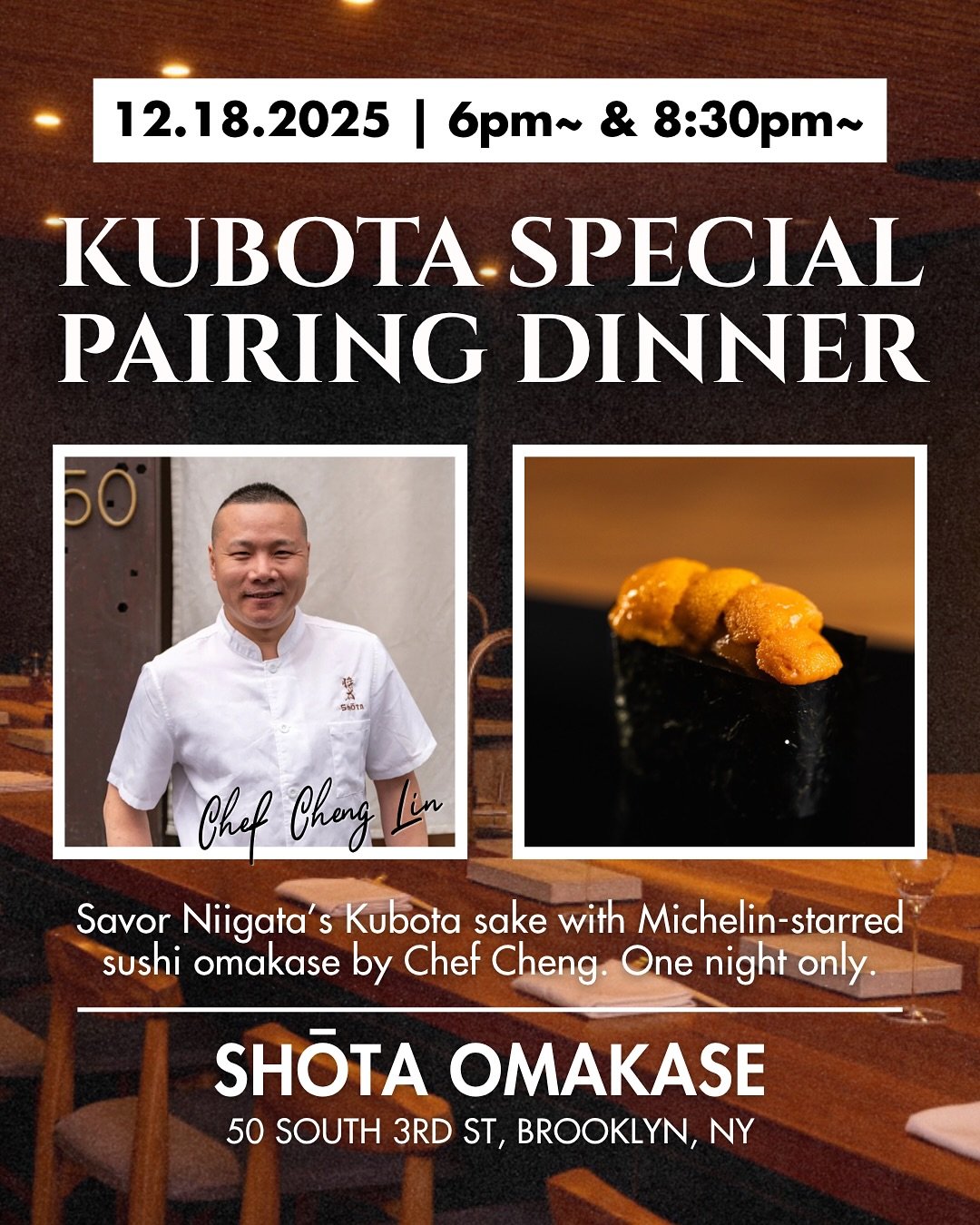 Join us for a one-night-only experience at Michelin-starred Shōta Omakase, featuring Kubota sake from Niigata🗾☃️ Since 1830, Kubota has embodied the four seasons and the artistry of its brewers. For this special evening, we&rsquo;ve curated nine pre
