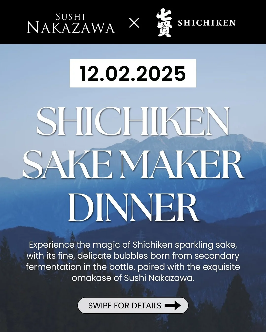 Join us for an extraordinary evening celebrating Shichiken sparkling sake, its delicate bubbles born from secondary fermentation in the bottle, paired with the exquisite omakase of Sushi Nakazawa🍣🥂 With a legacy spanning nearly 300 years, Shichiken
