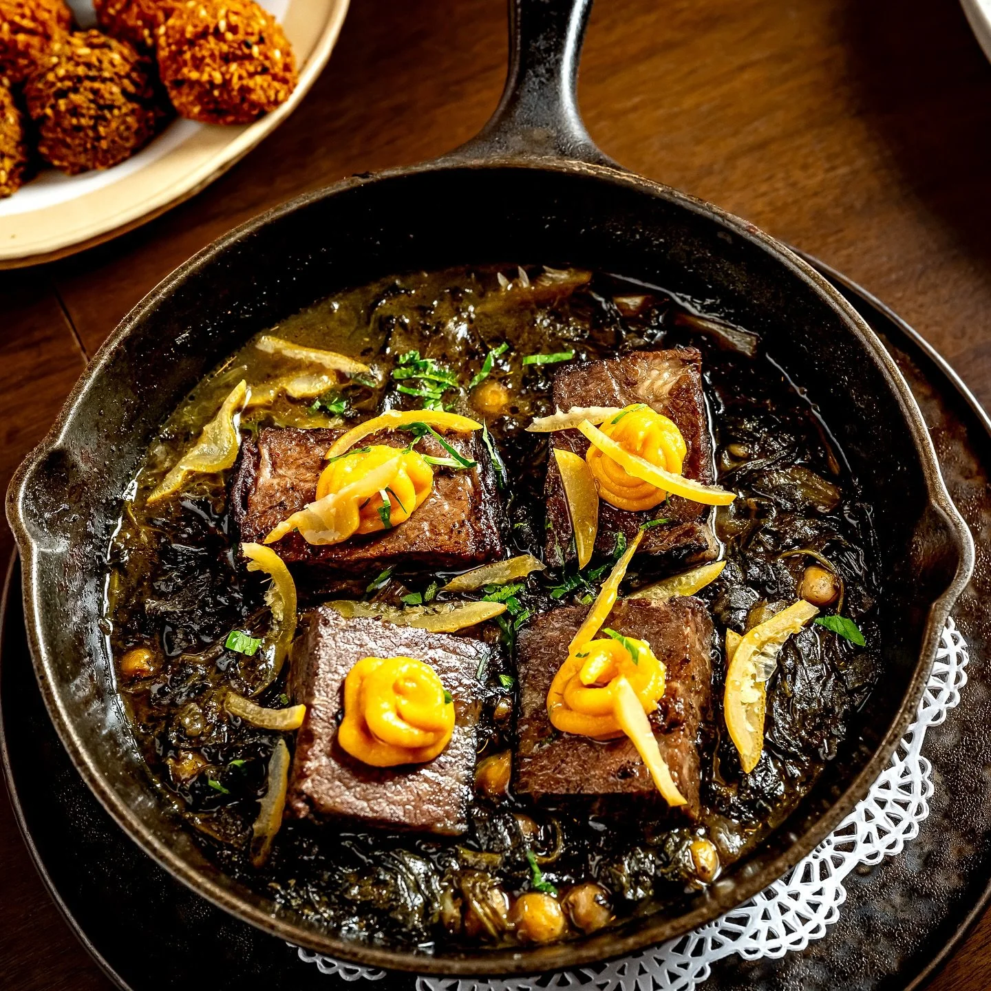 Prime Short Ribs Tagine
Braised Swiss chard, chickpeas, cilantro, preserved lemons, homemade couscous 
#eatnyc #newyorkeats #newyorkrestaurant #midtownmanhattan