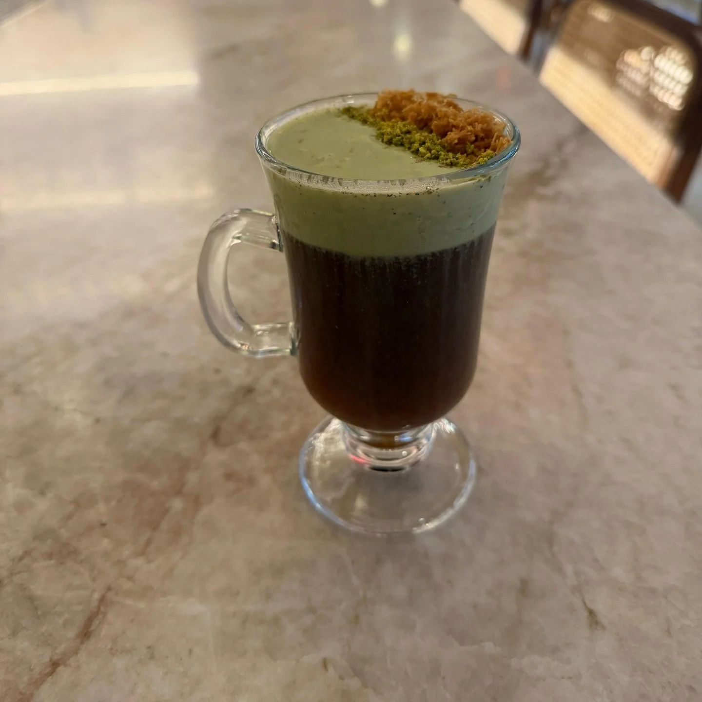 Today only! St. Patrick&rsquo;s Day specialty cocktail.

Dark roast coffee, Jameson black barrel, vanilla, pistachio kadayif cold cream, pistachio arak

Come taste our Mediterranean twist on the Irish coffee. Join us at the bar or enjoy at your table