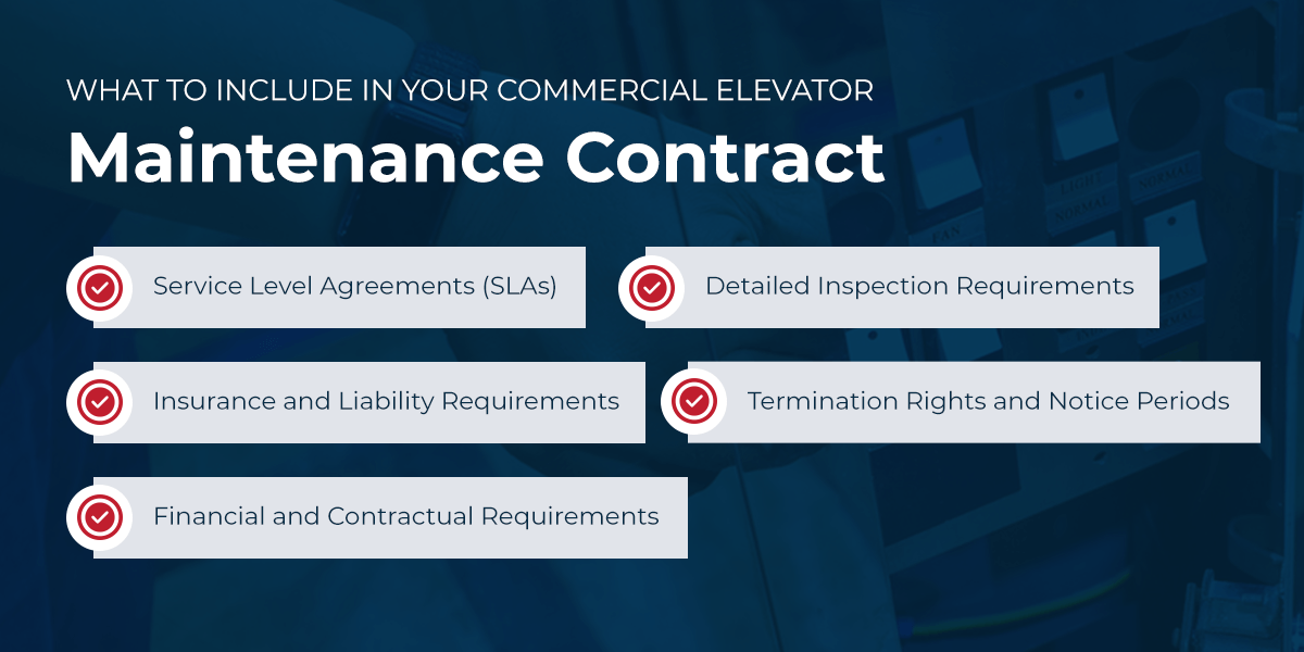 Graphic showing what to include in your commercial elevator maintenance contract