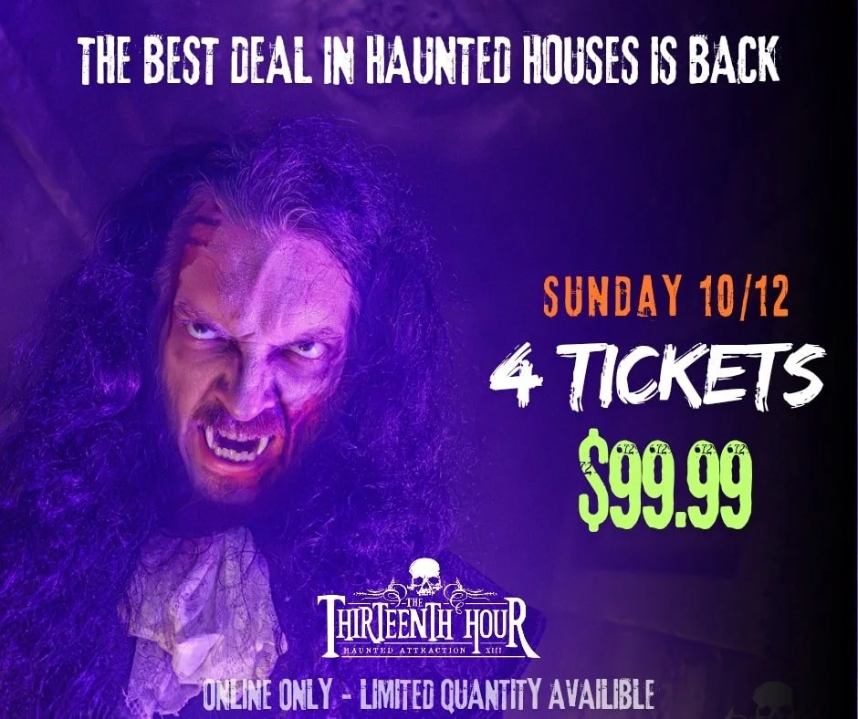 It&rsquo;s Sunday scares, Indy! 👻 
Doors open TONIGHT and the deal is wild: 4 tickets = $99.99. Once they&rsquo;re gone, they&rsquo;re gone&mdash;lock in your price now: 13thhourindy.com/buy-now