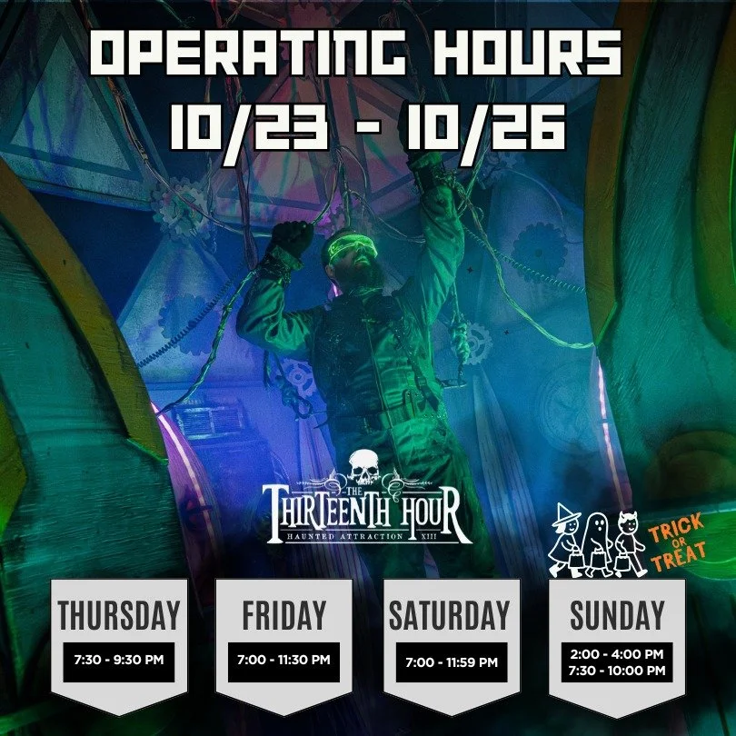 👻 An Extra Day of Fear Awaits! 👻
We&rsquo;re now open Thursday&ndash;Sunday this week!

🚌 Free Shuttle ➤ Friday &amp; Saturday
💀 Special $109.99 tickets ➤ Thursday &amp; Sunday (while they last)
🍬 Kids Day Trick-or-Treat ➤ Sunday 2&ndash;4PM (no