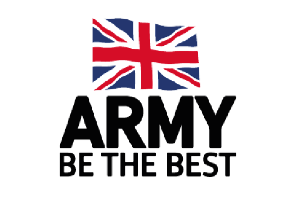 Graphic with a Union Jack flag above the words 'ARMY BE THE BEST' on a black background.