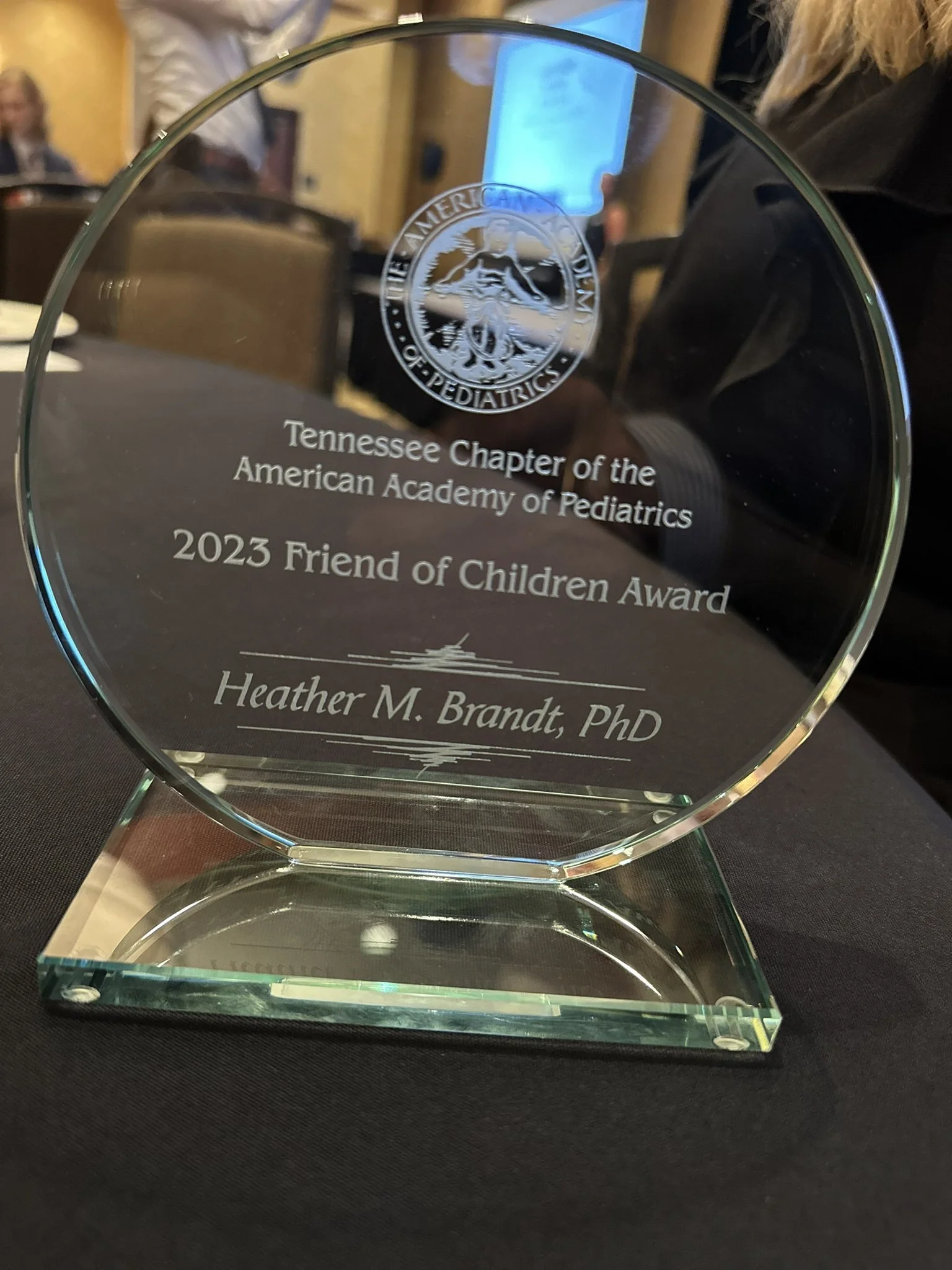 Heather Brandt, Ph.D. of 1000 Feathers, Awarded "Friend of Children" by the American Academy of Pediatrics. (TN Chapter)