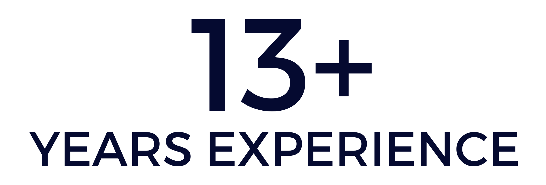 Graphic celebrating 15+ years of experience with bold black and navy blue text.