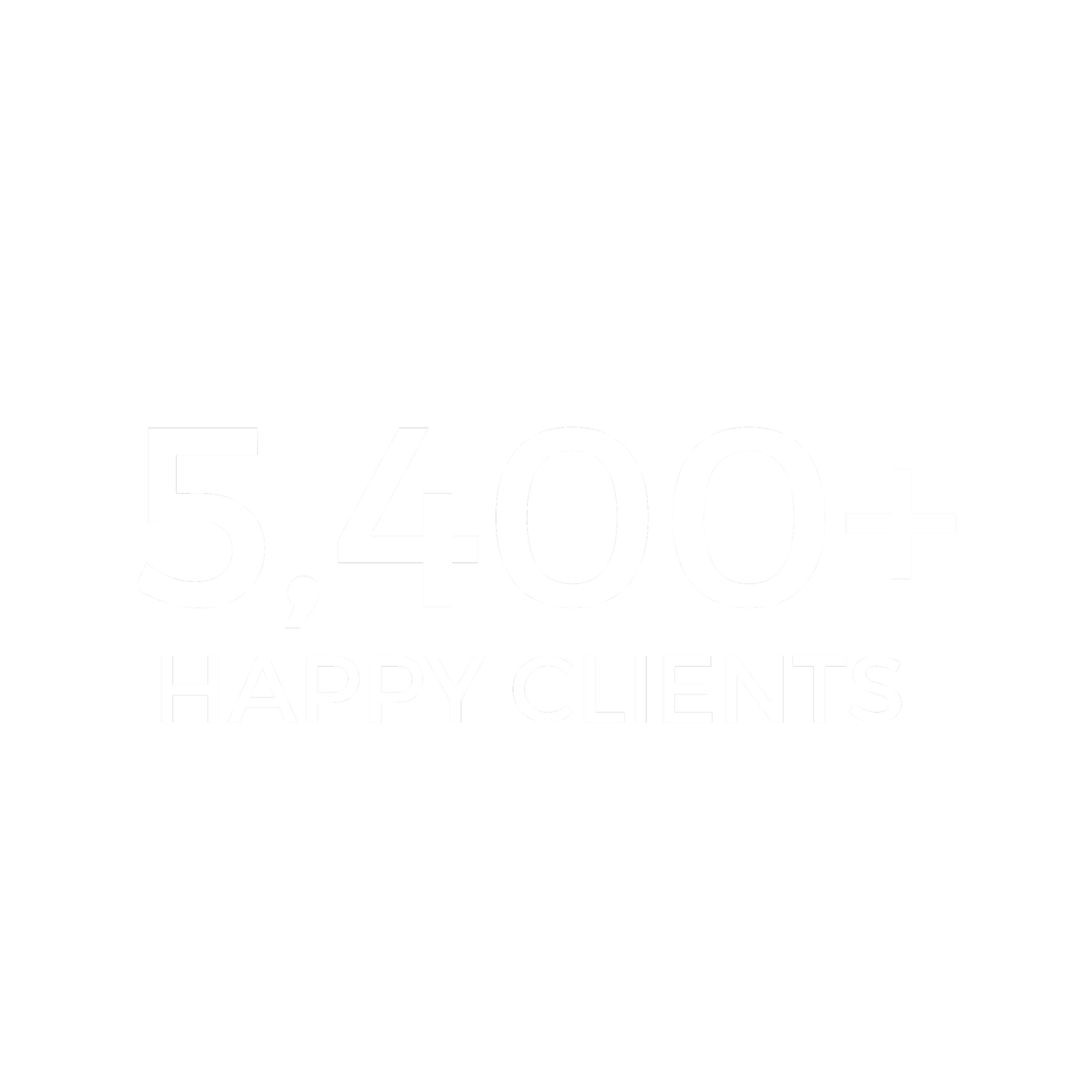 Text on black background stating '5,400+ Happy Clients'.
