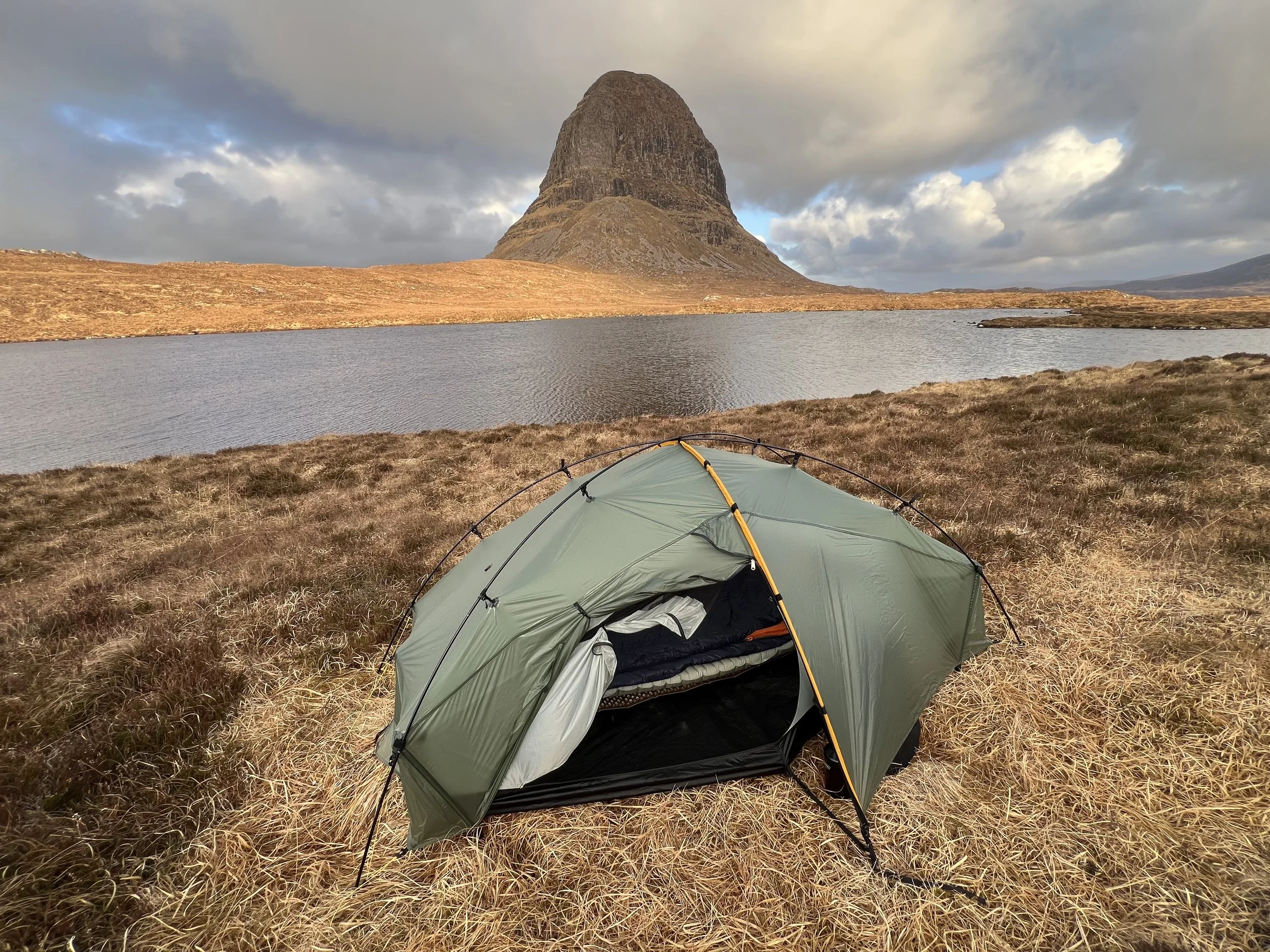 Wild camping beneath Suilven in Assynt, Scotland.