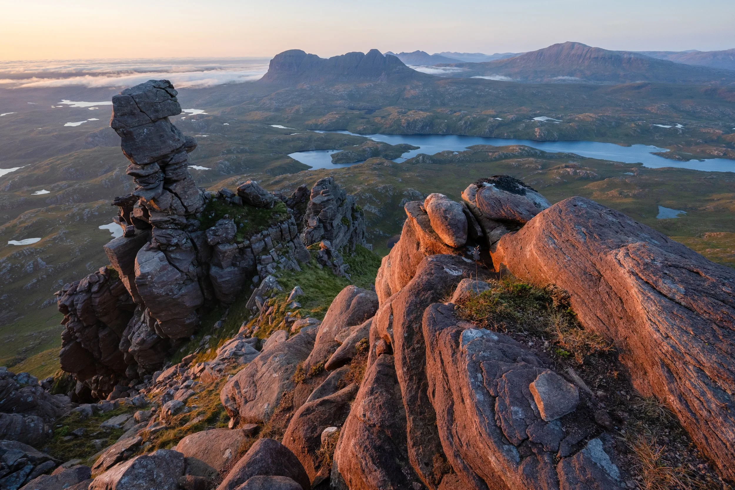 Suilven from Cul Mor in Assynt at sunset.