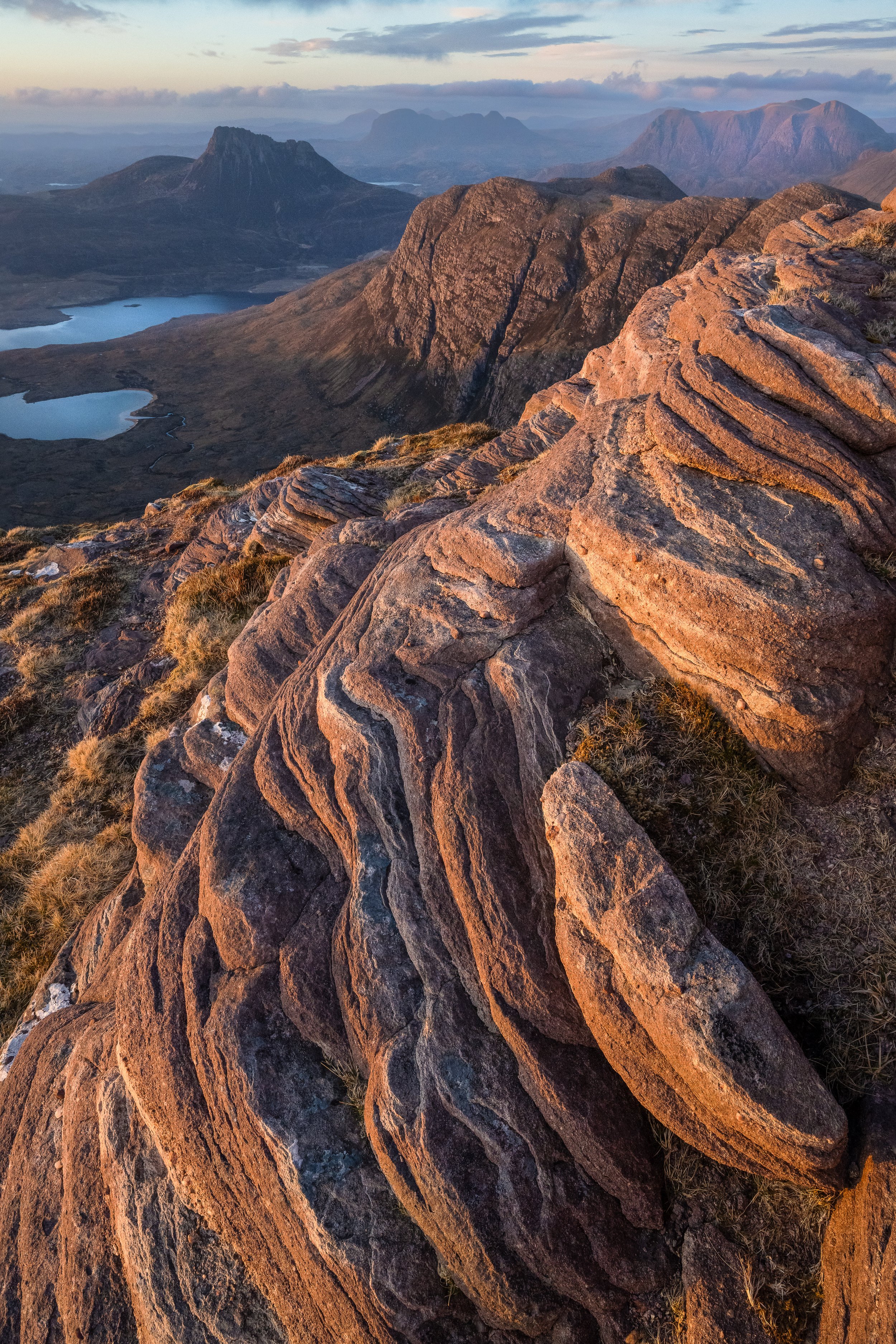 Sunset from the Fiddler, towards Stac Pollaidh and Suilven, Assynt & Coigach