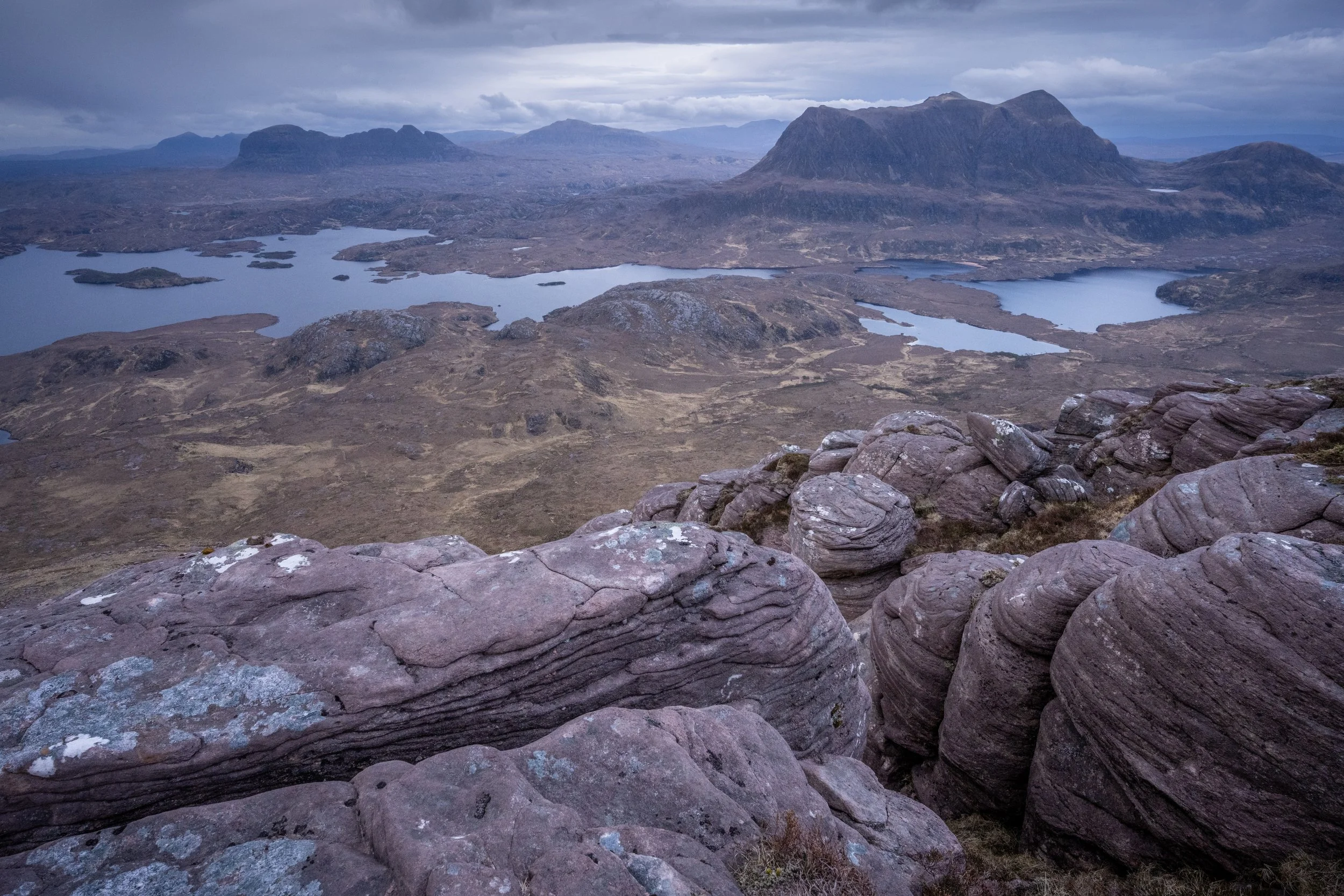 Suilven and Cul Mòr in Assynt, northwest Highlands of Scotland, taken from Stac Pollaidh.
