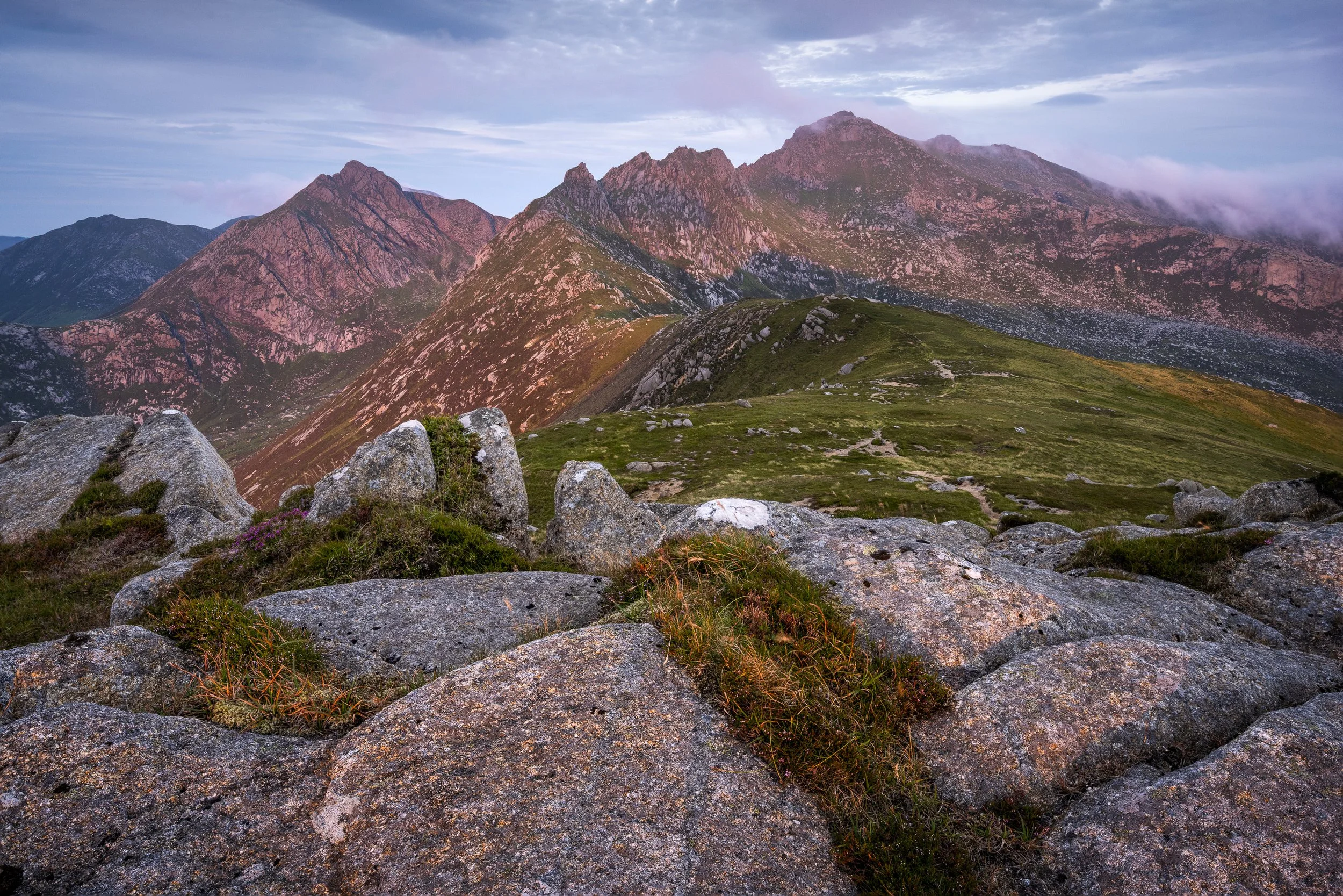 Landscape photography of the mountains of the Isle of Arran at sunrise, Scotland.