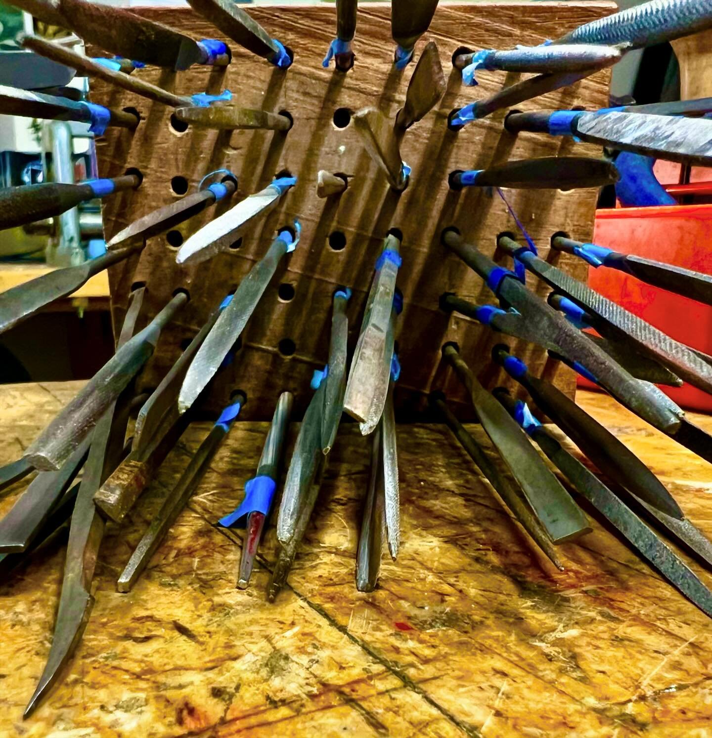 This weeks @52frames - leading lines 

&ldquo;Filing Away&rdquo;
This kind of looks like weapon storage for a ninja, but actually it&rsquo;s a set of metal files at a jewelry class I&rsquo;m taking @theartleague There are a lot of other fun tools in 