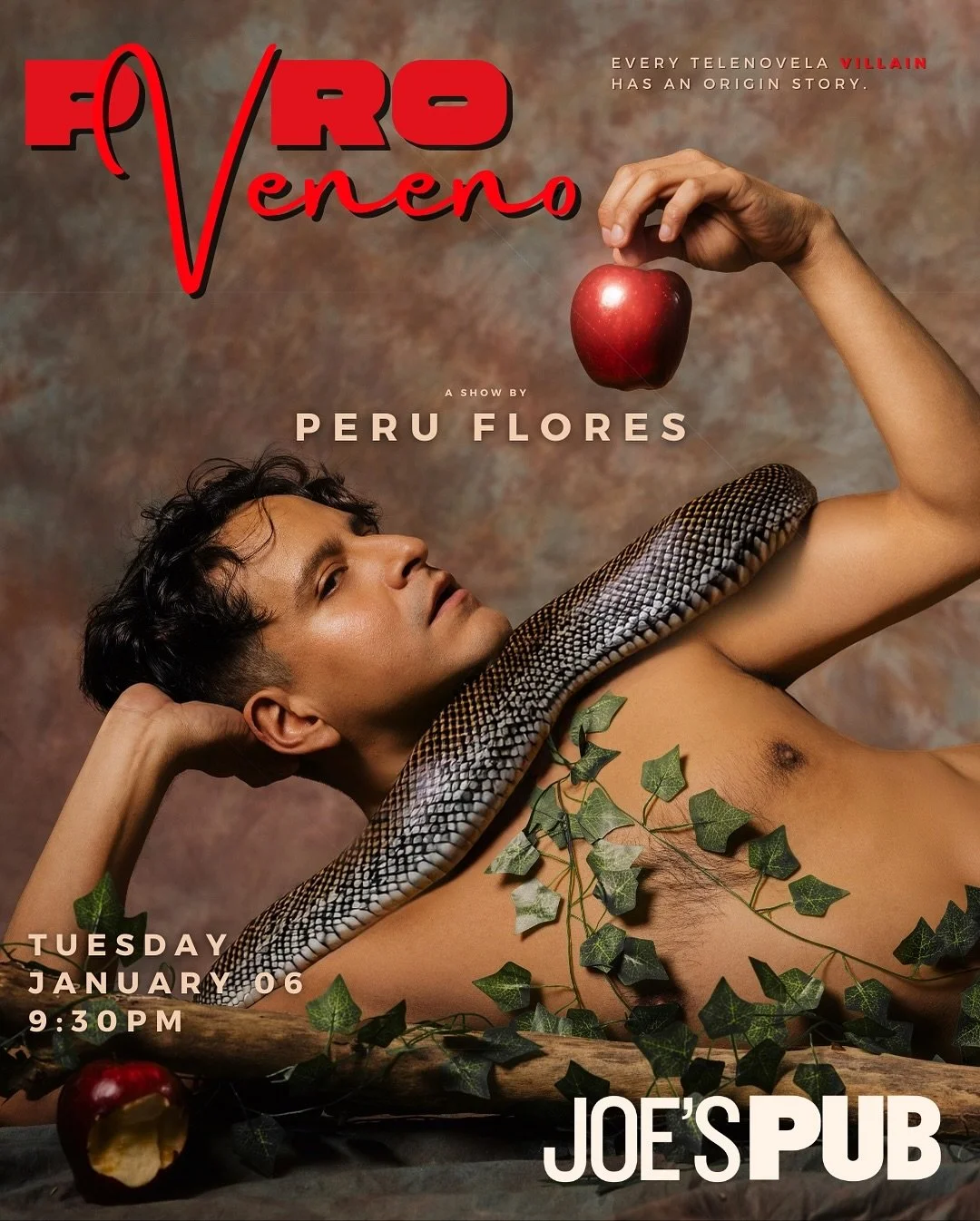 it&rsquo;s villain season 🐍🍎

Every villain has an origin story. Actor, comedian, and aspiring telenovela villain Peru Flores is here to tell you his. 

In a one-of-a-kind show, Peru is ready to walk you through all of the people who have wronged h