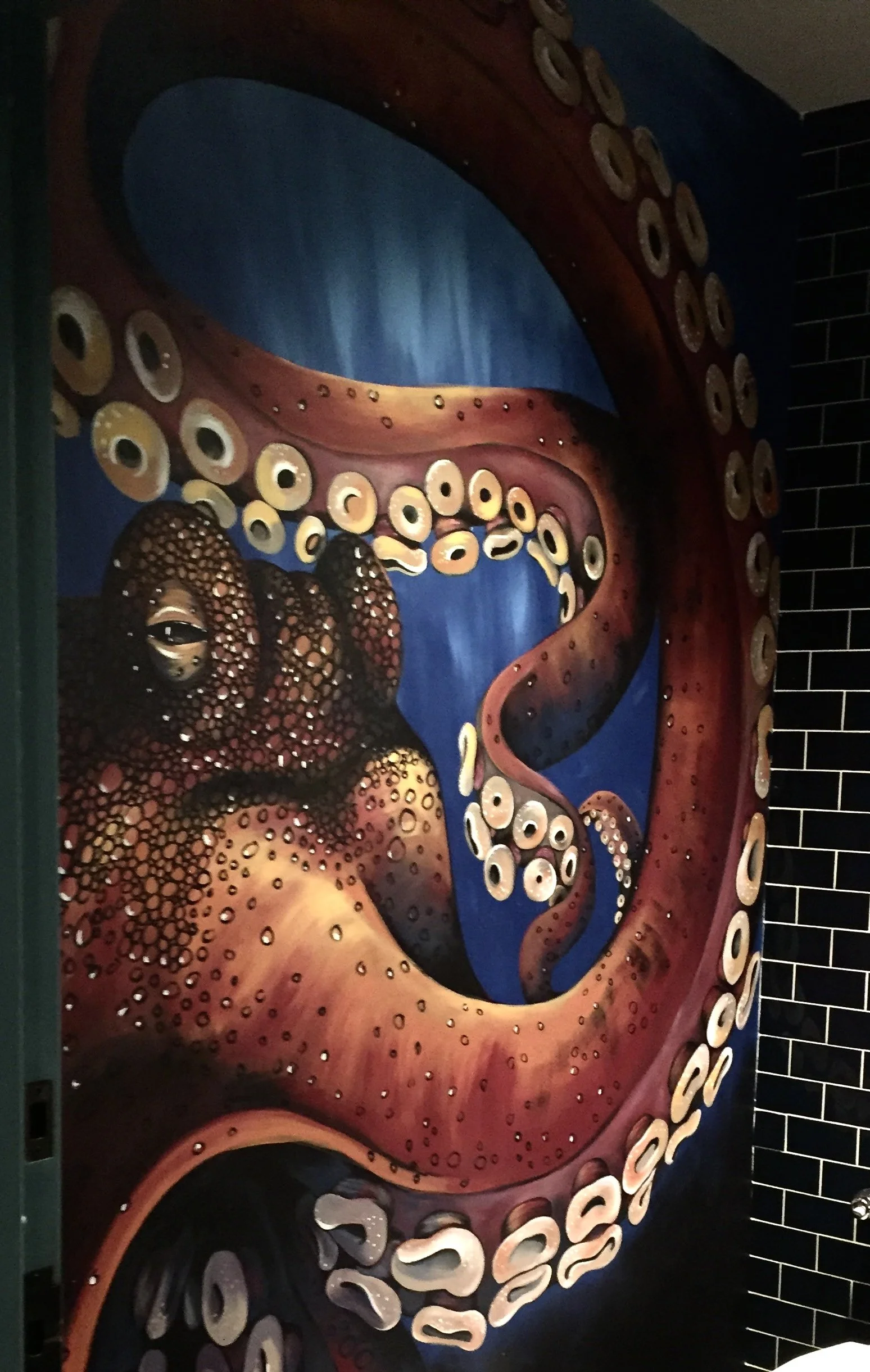 Mural in restroom for The Pig and The Pearl, a restaurant in Atlanta, Georiga.