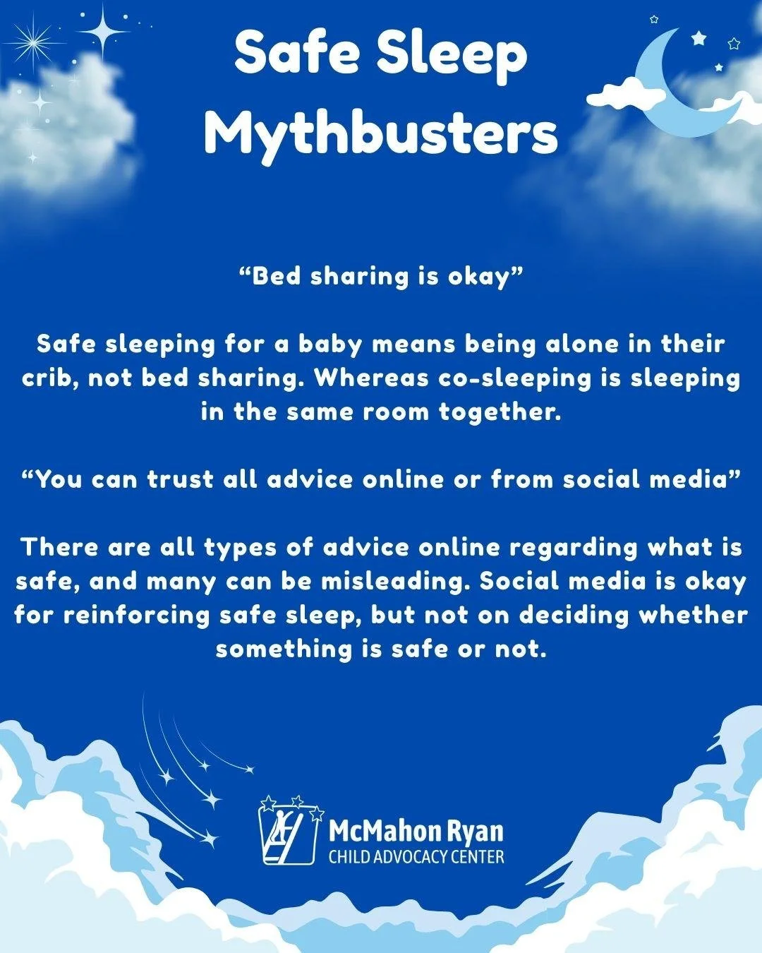 Safe sleep saves lives. 💙 Not all advice passed down - or found online - is accurate. Know the facts, follow AAP guidelines, and always make sure baby sleeps in a safe sleep space.