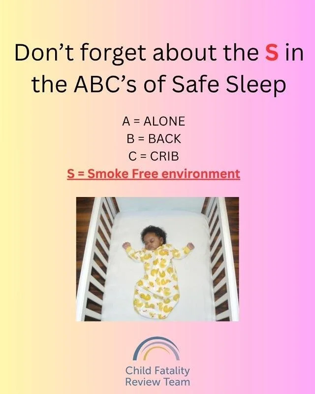 When it comes to safe sleep, every detail matters.� Remember the ABCs&mdash;and the S for a smoke‑free sleep space.� Together, we can help keep babies safe. 🌈 �#SafeSleepMatters #ABCsOfSafeSleep #ProtectOurBabies
