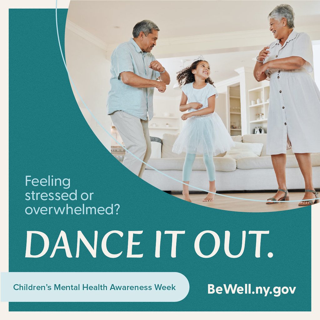 Feeling stressed or overwhelmed? Put on a favorite song and dance it out. 💃🕺 Movement helps kids (and caregivers) release tension and reconnect through joy. #ChildrensMentalHealthAwarenessWeek Find more tools at BeWell.ny.gov