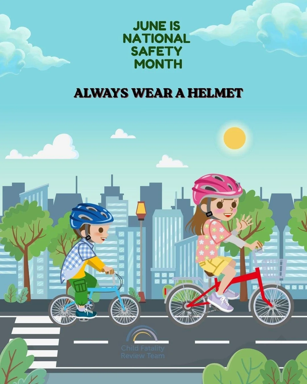 June is National Safety Month! 💛 Wearing a helmet every ride helps prevent serious injuries and keeps kids safe while they explore and have fun. #ChildSafety #NationalSafetyMonth #HelmetUp