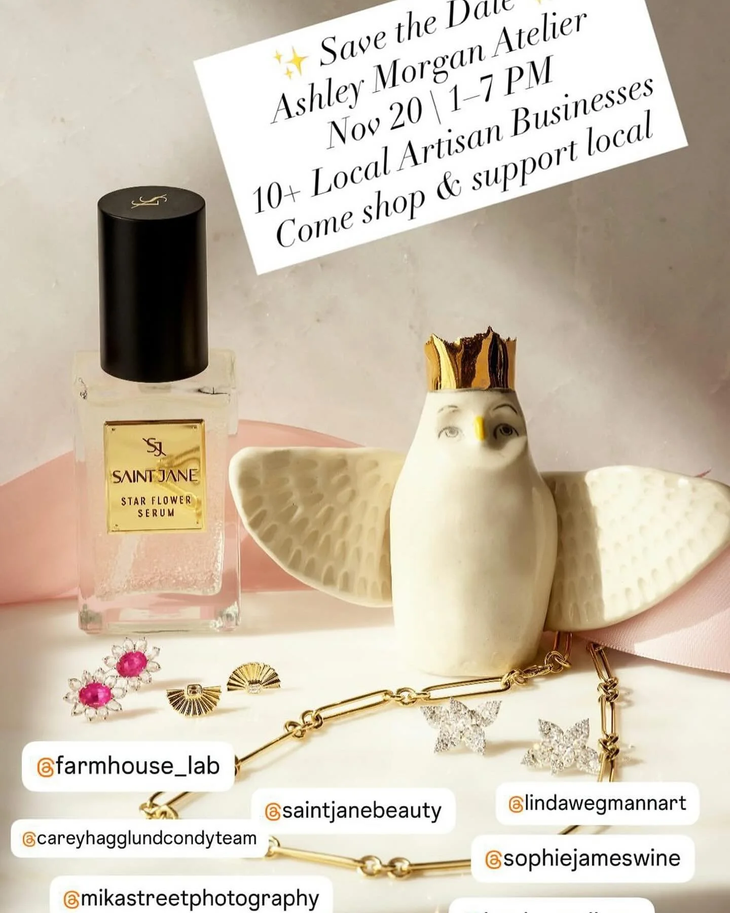 Mark your calendar- this is going to be a great show!  Grab a friend and come to Ashley Morgan Designs beautiful studio downtown Ross. Nov 20th. 1:00-7:00