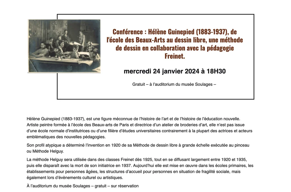 Annonce de la conférence du 24 janvier 2024 au musée Soulages