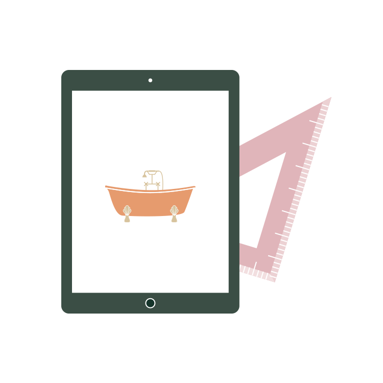 Digital illustration of an iPad and ruler