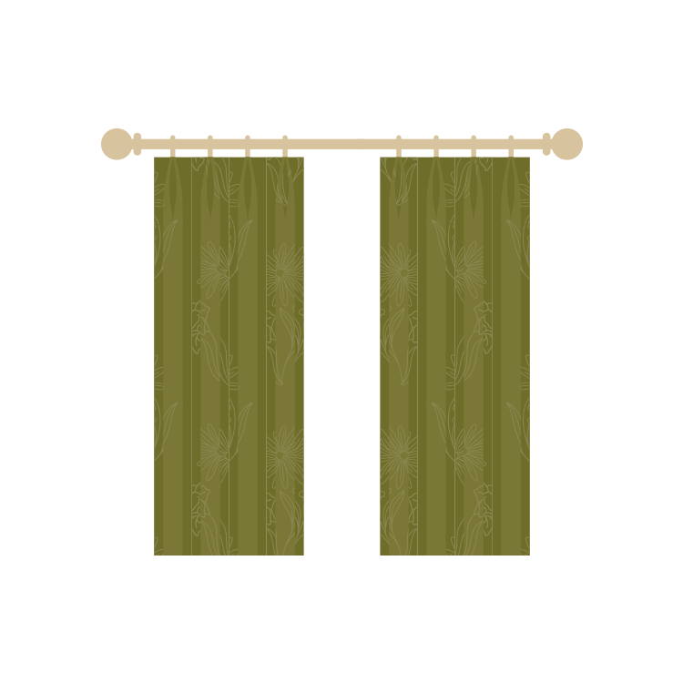 Digital illustration of green floral patterned drapery