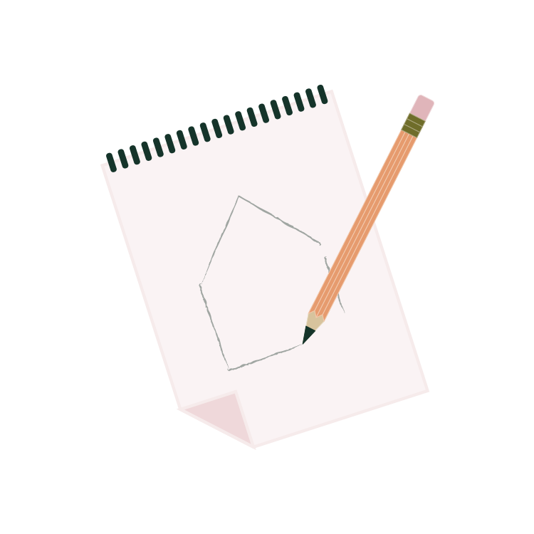 Digital illustration of a notepad and pencil