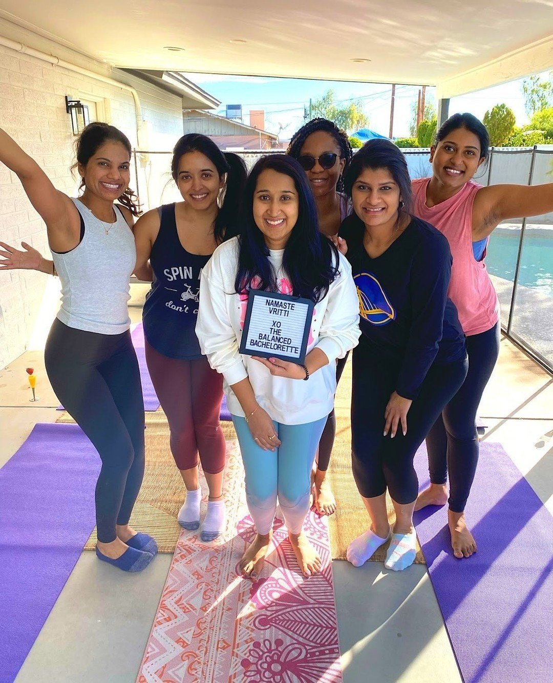 Grab your crew, let's get balanced with yoga before you say 'I do'!💍⁠
⁠
🧘🏽&zwj;♀️ Our yoga classes are designed to help you keep the party going or help you relax with your babes. With a variety of yoga styles, our teachers show up and teach based