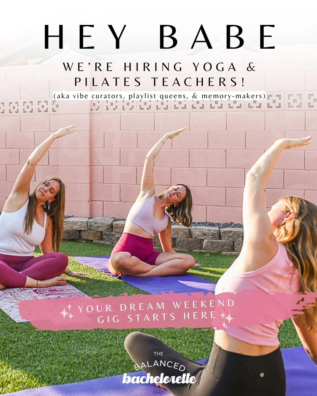 ✨ WE&rsquo;RE GROWING ✨

The Balanced Bachelorette is officially hiring Yoga + Pilates instructors&hellip; and not just in one city. 👀💖

We&rsquo;re looking for high-energy instructors who love creating unforgettable experiences, hyping up a room, 