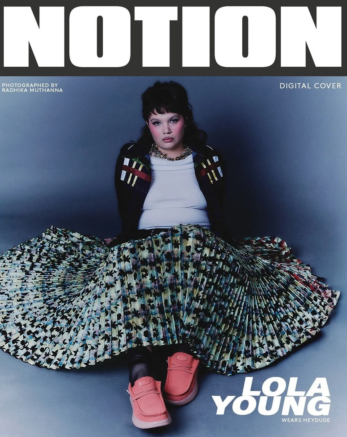 Notion magazine digital cover featuring Lola Young in editorial styling photographed by Radhika Muthanna