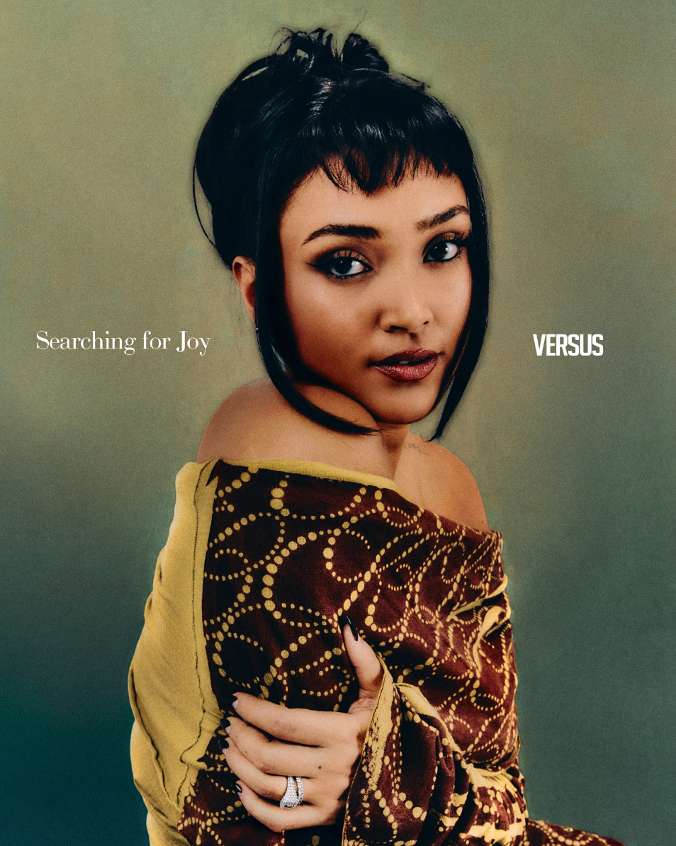 Close up of Joy Crookes for Versus FIFA, photographed by Radhika Muthanna