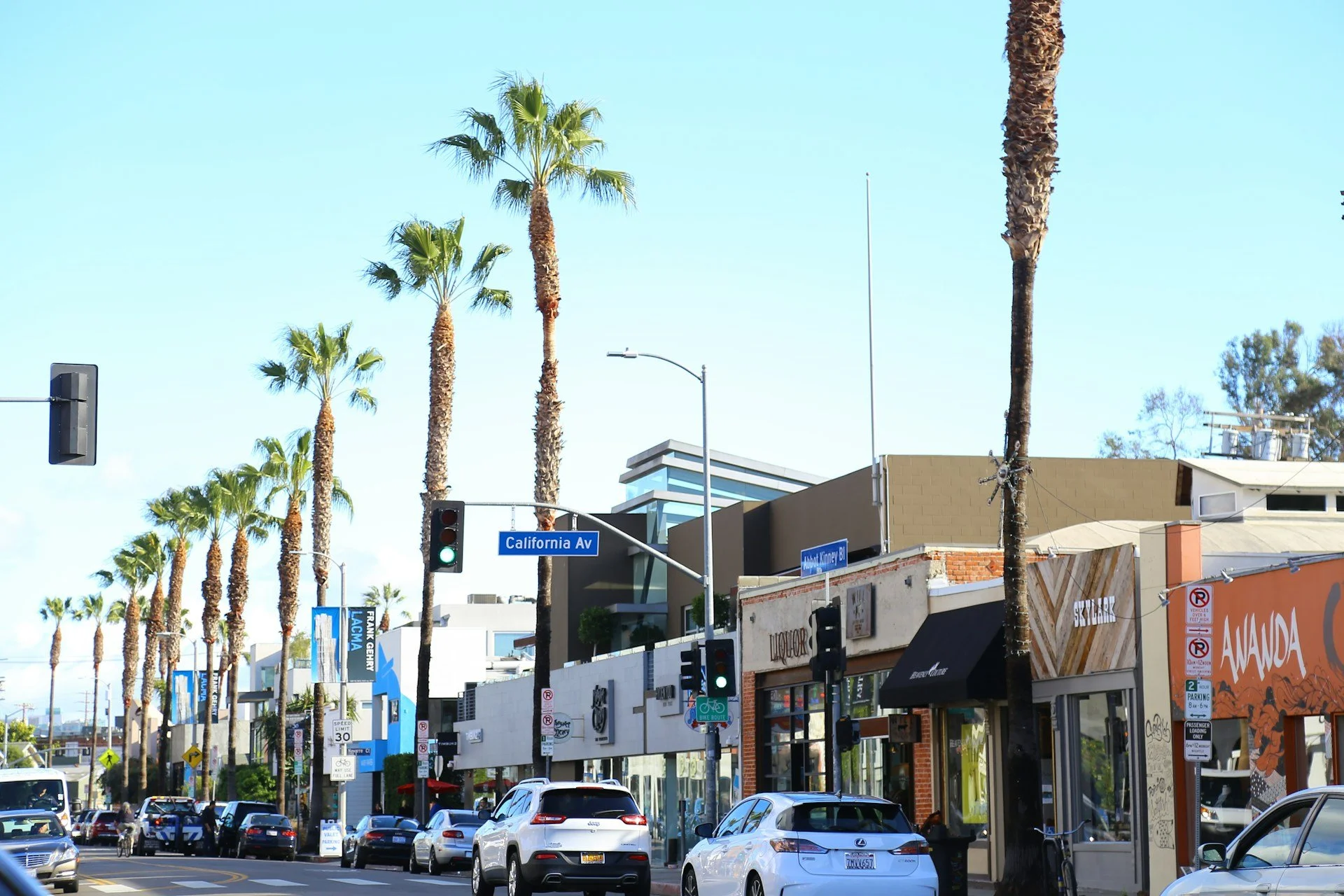 A view of Abbott Kinney storefronts in Los Angeles