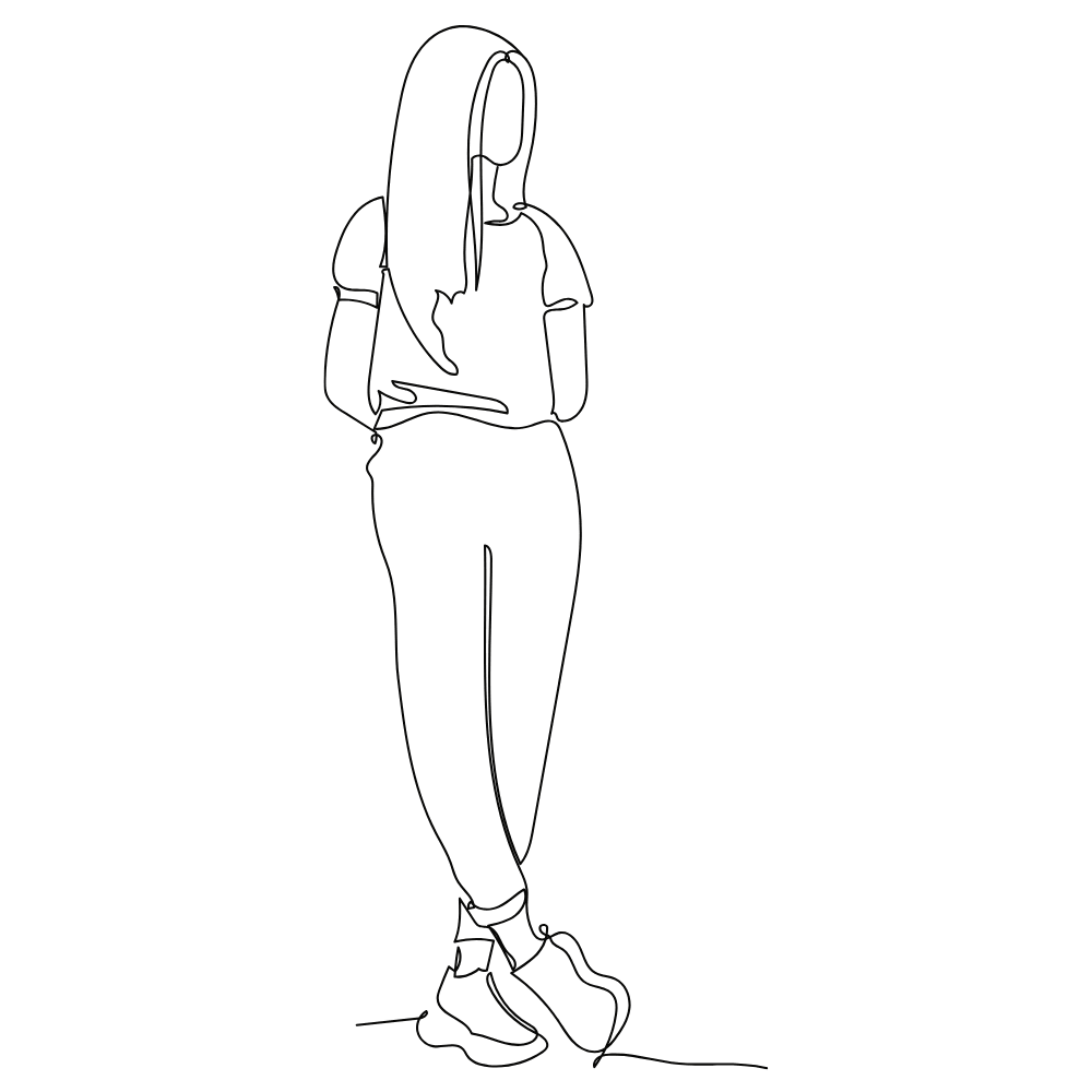 Line drawing of a woman standing with her arms crossed, representing myofascial therapy for healing.
