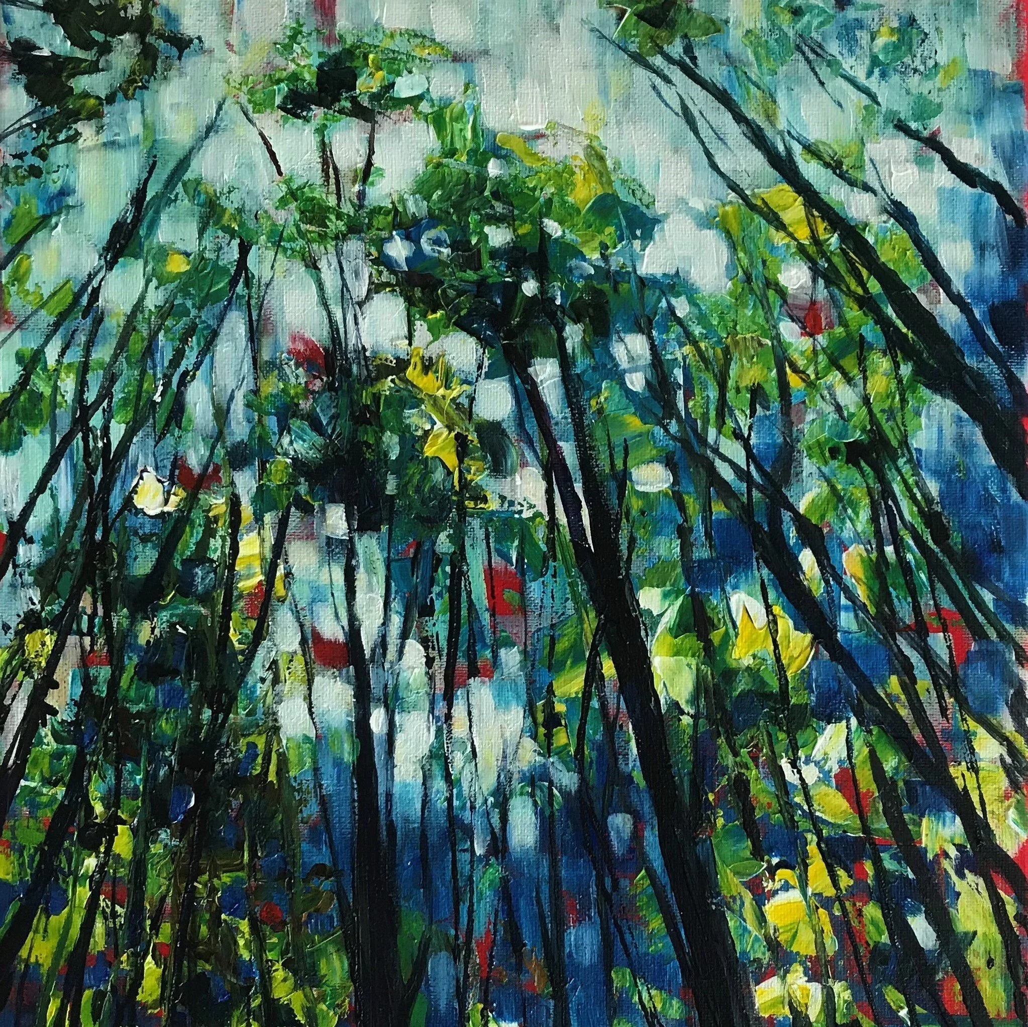 Markmaking in acrylics using flat brushes