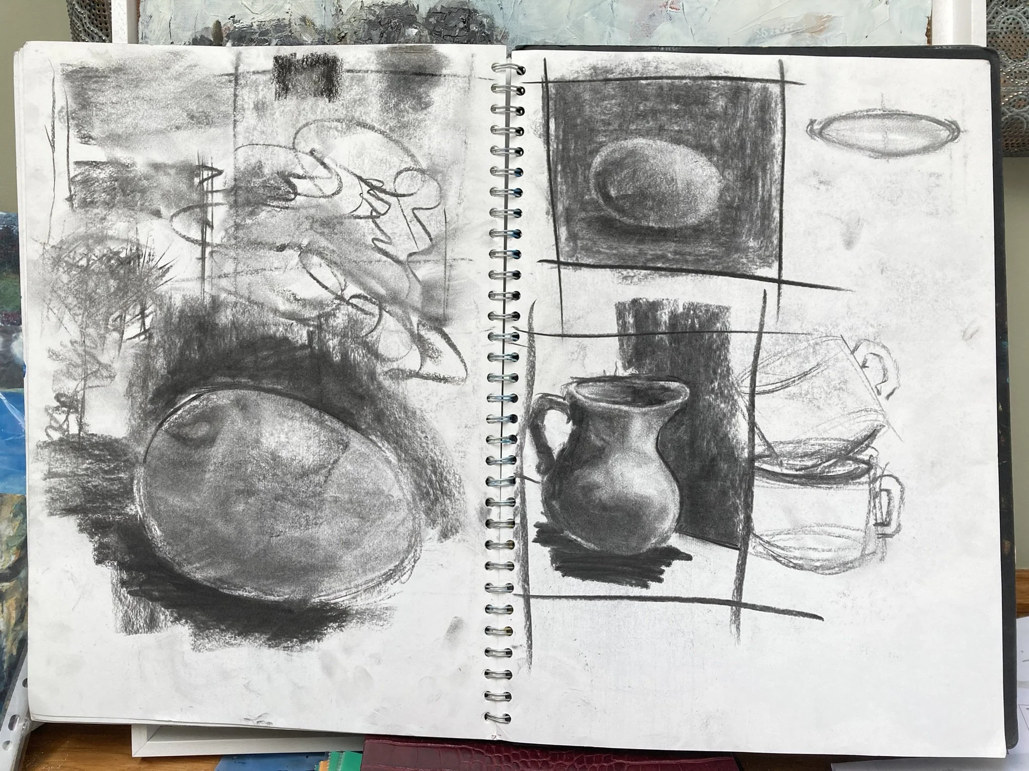 Sketchbook pages playing with tone/form