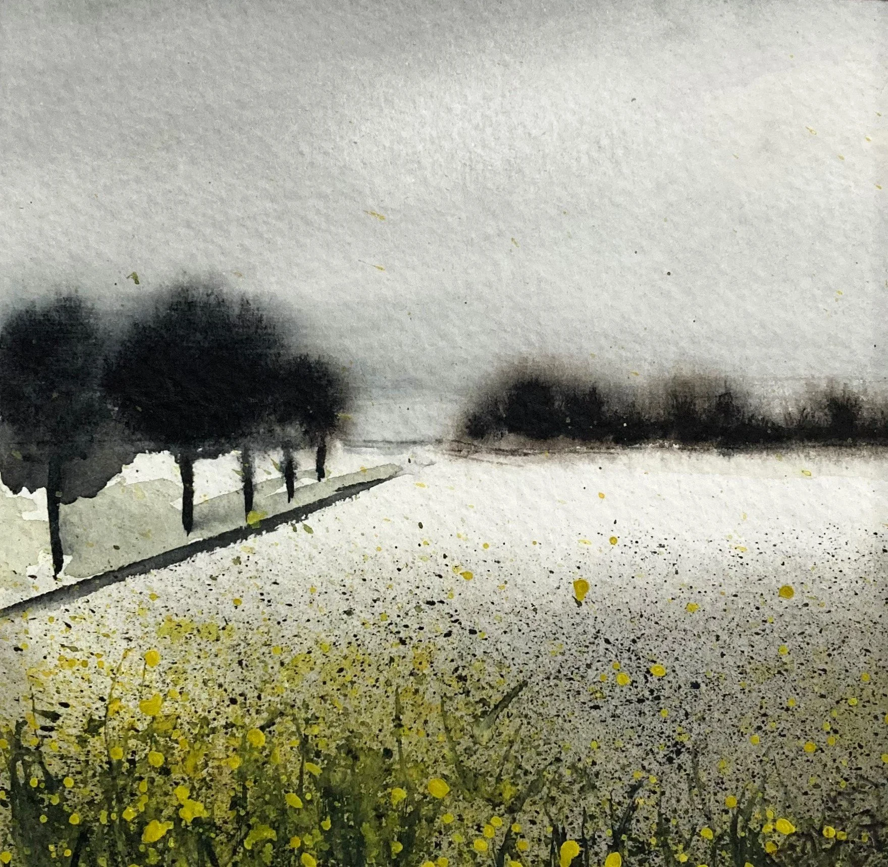 Simple trees, limited palette, watercolours