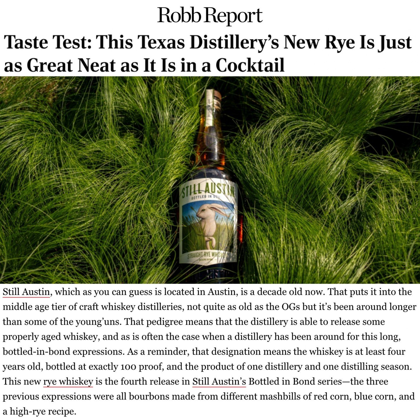 @jdflicker taste tested @stillatx's fourth bottled-in-bond whiskey for @robbreport, and the verdict is in. &quot;If you&rsquo;re a fan of Texas whiskey, a rye aficionado, or just an enthusiastic whiskey drinker, give this new rye a go. This 100 perce