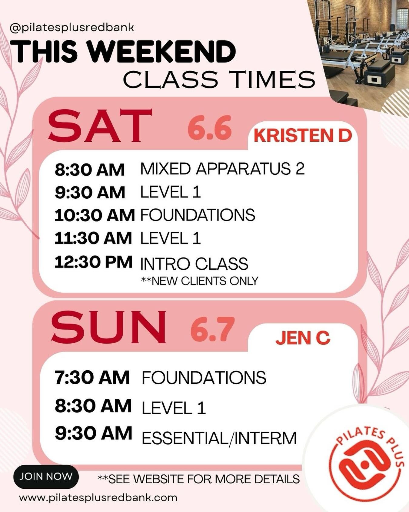 Kick off this weekend with some fun! 🧘&zwj;♀️ 

Register while spots are available! 

Link in bio 💖 

#reformerpilates #redbank #pilatesplus