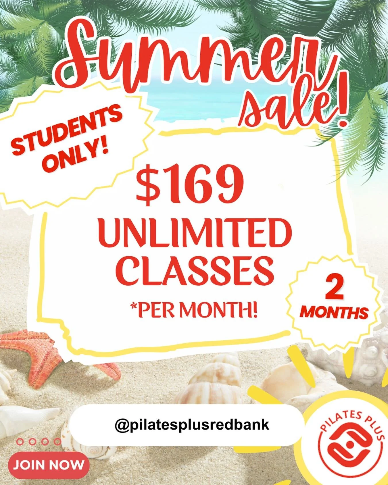 STUDENTS!!! 🚨🚨 

$169 a month for 2 months of UNLIMITED CLASSES?! Yes please!! 😏🥰

Take advantage of this opportunity! Send an email with your valid Student ID to get started! 🪪

info@pilatesplusredbank.com
Link in bio 🌴 

#summer #redbank #ref