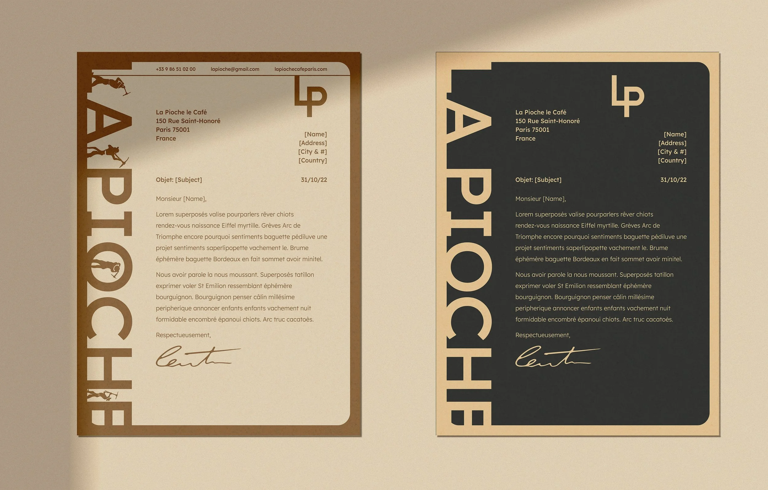The two letterheads part of the business system, left one for customers or for any community addressing needs while the right one is for any potential business opportunities