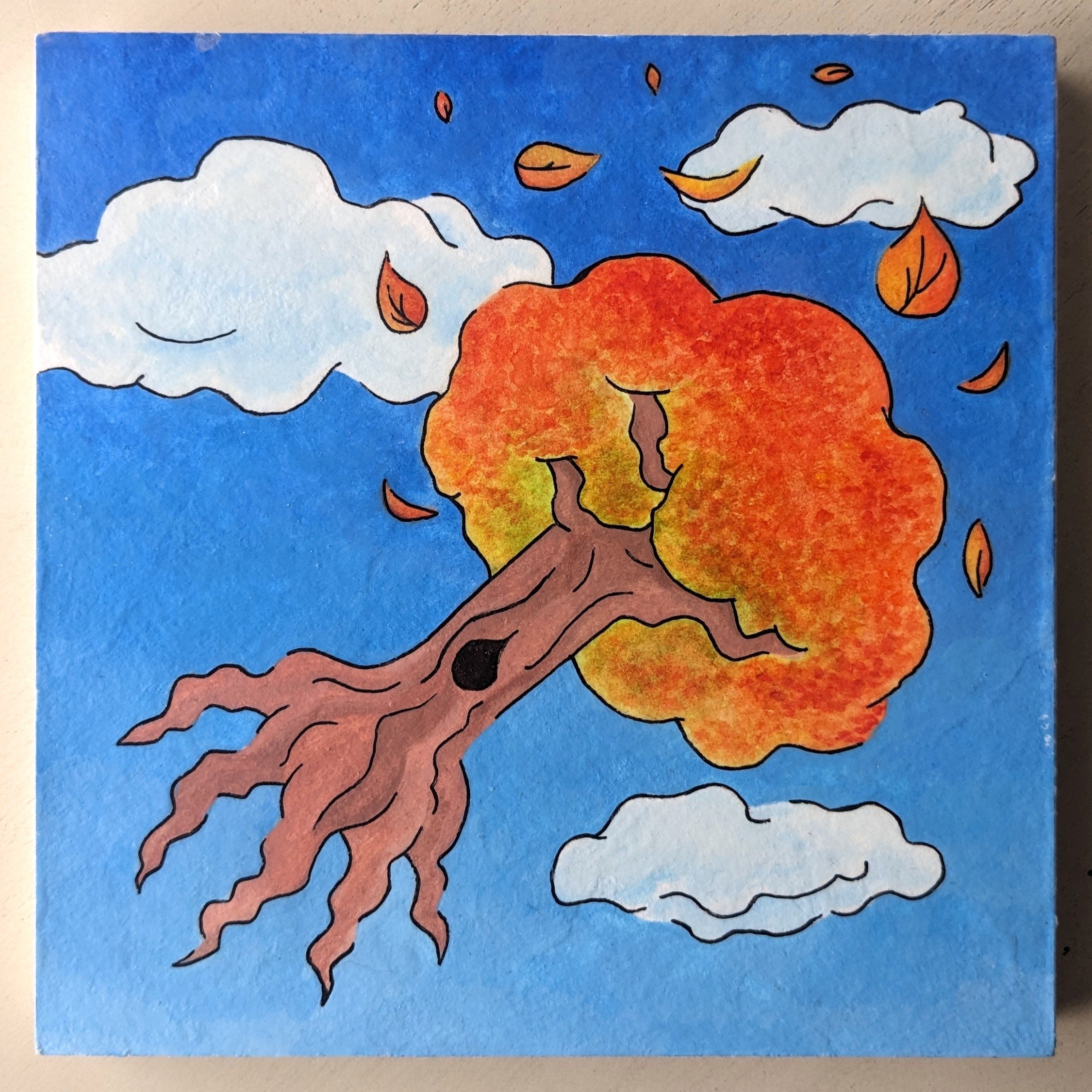 "fall" - gouache and ink on 8 x 8 inch wood board