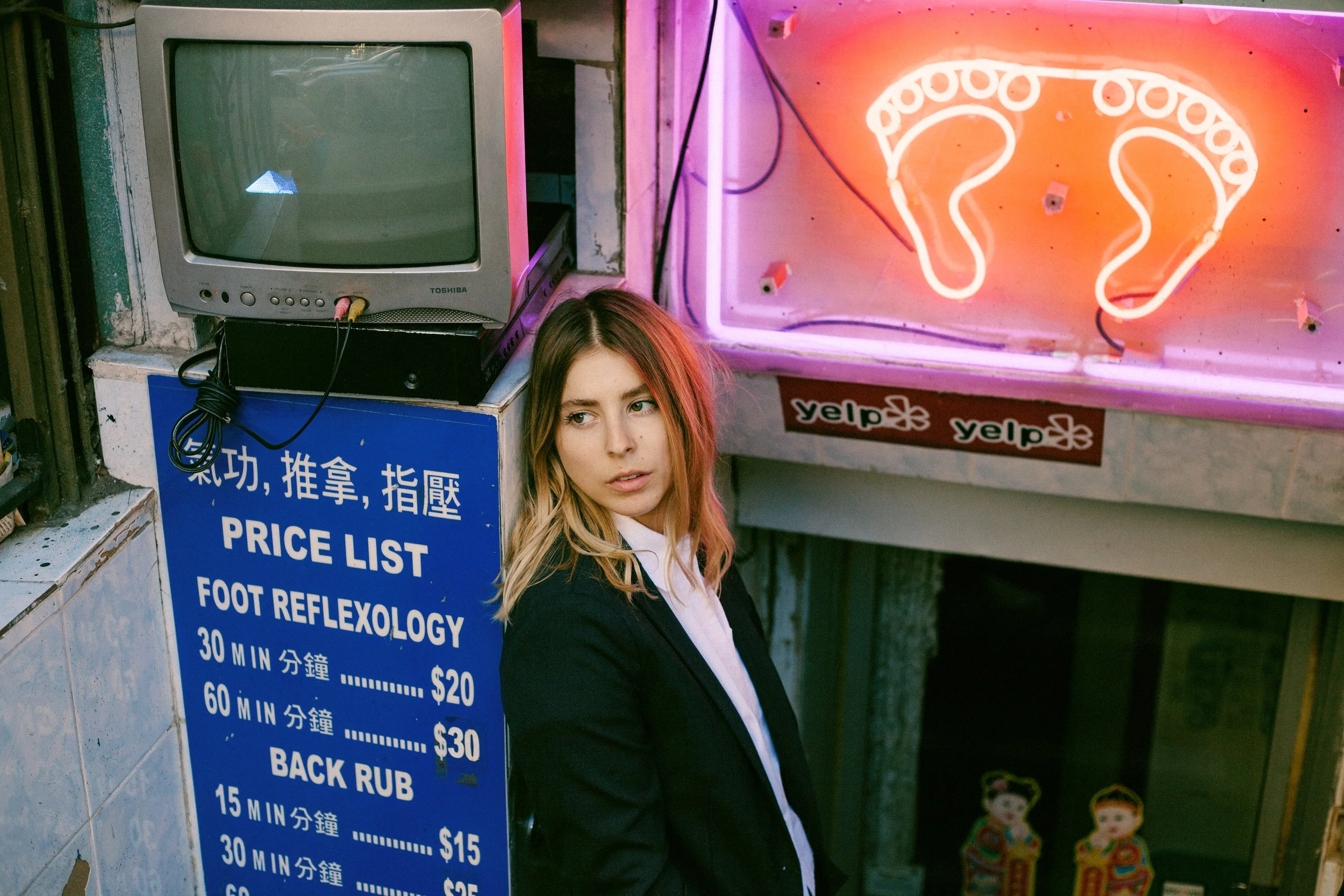 Eliza McNitt photographed by James Huang in Chinatown, New York, 2015