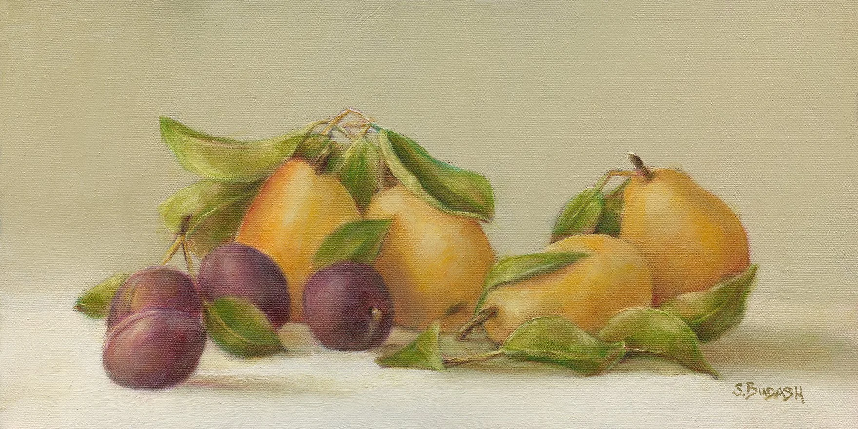 Pears & Plums, Oil on Linen, 16x8